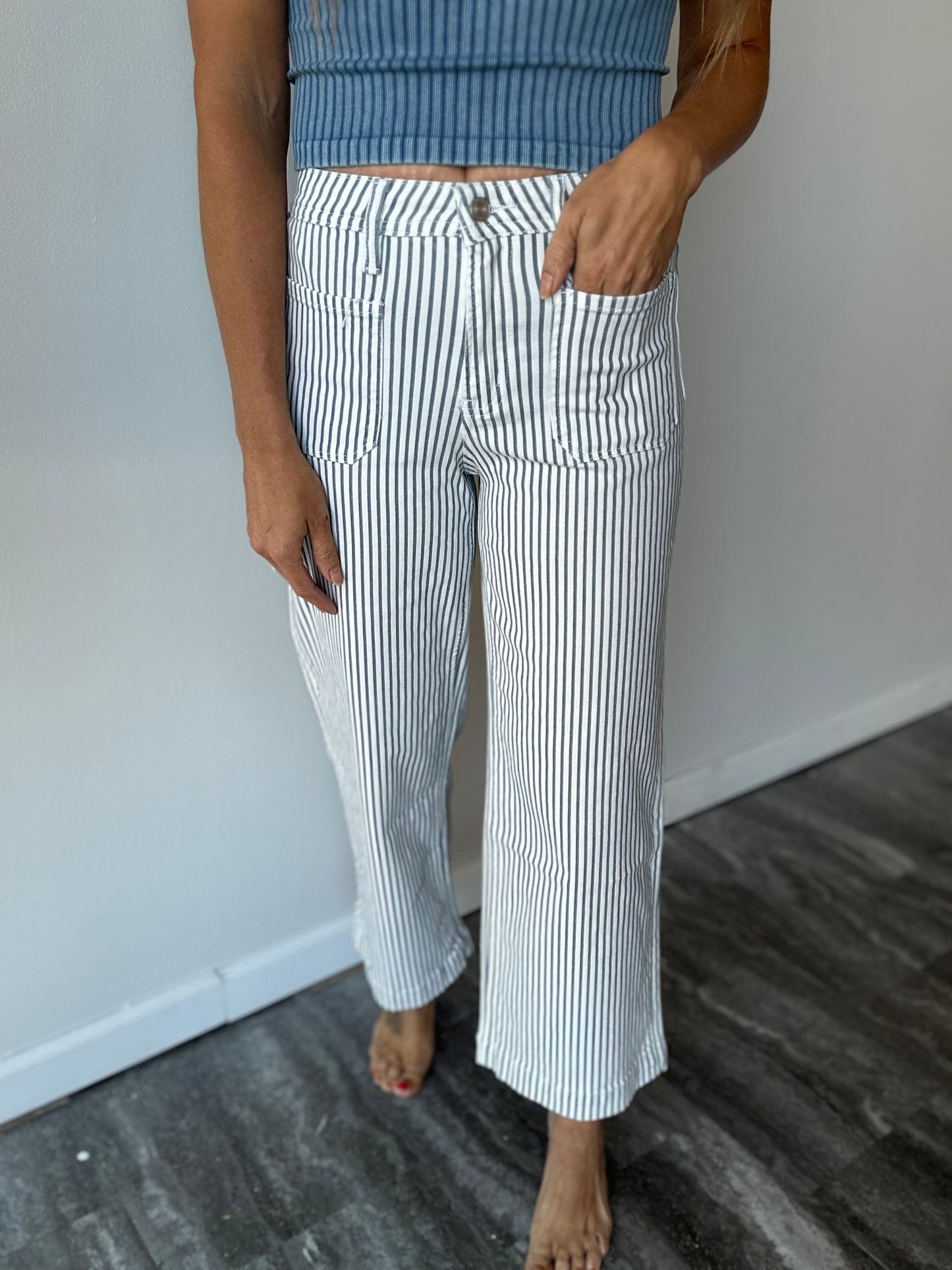 Hallie High Rise Pinstripe Cropped Denim ETA 7/27