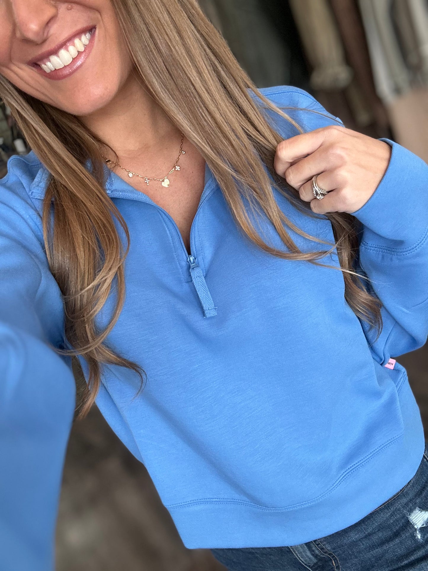 Ellie Quarter Zip (Marine) - Simply Southern
