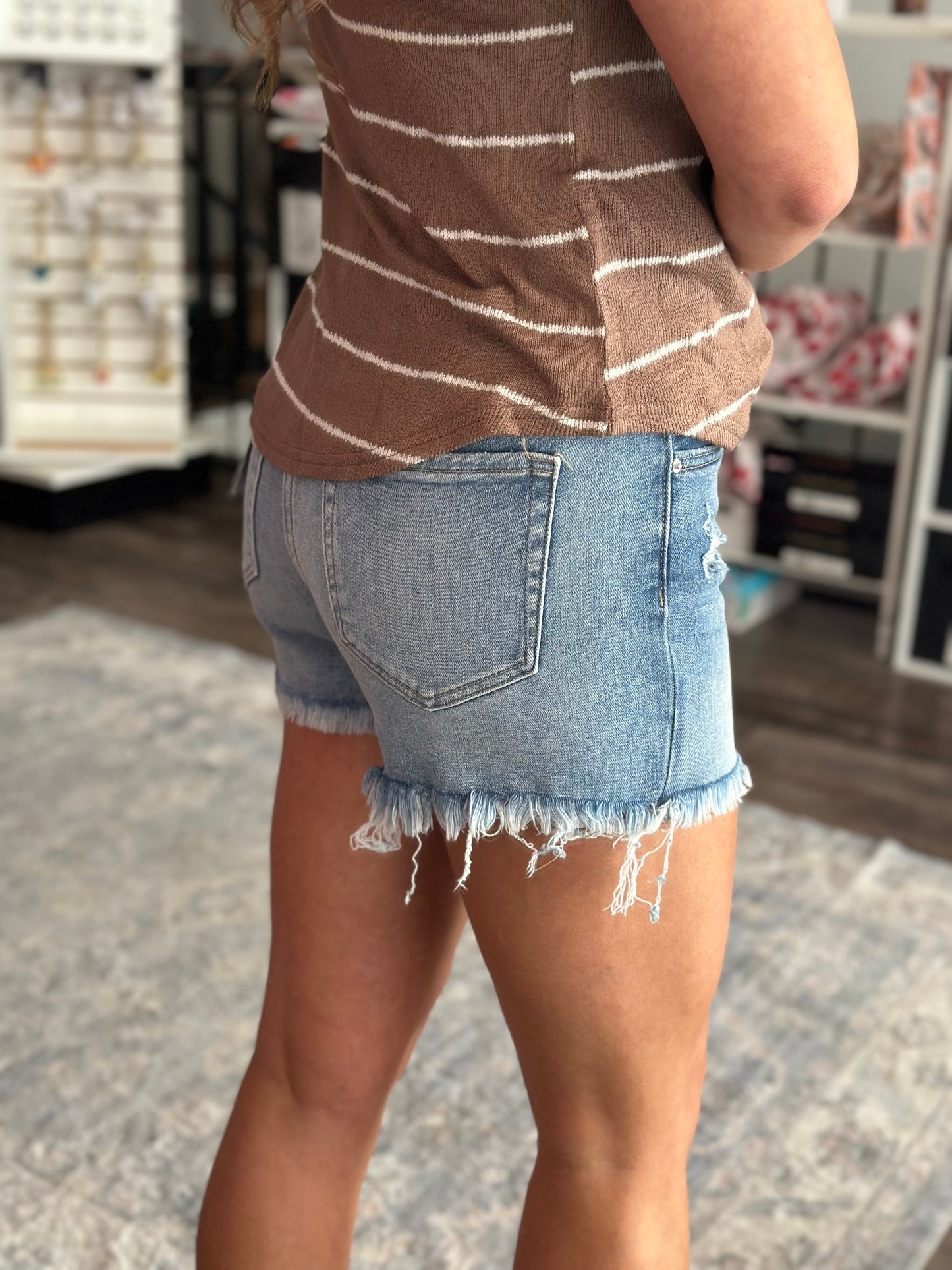 Karleen Frayed Hem Washed Denim Shorts