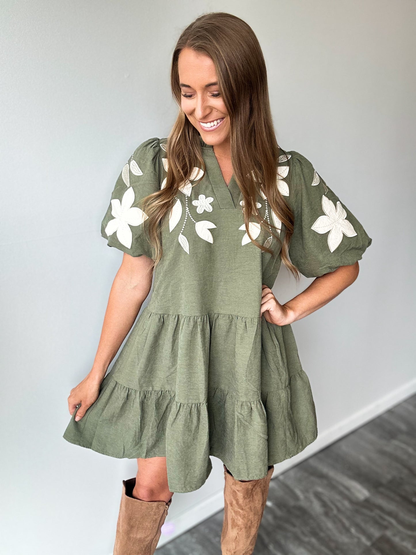 Only in Capri Embroidered Olive Dress