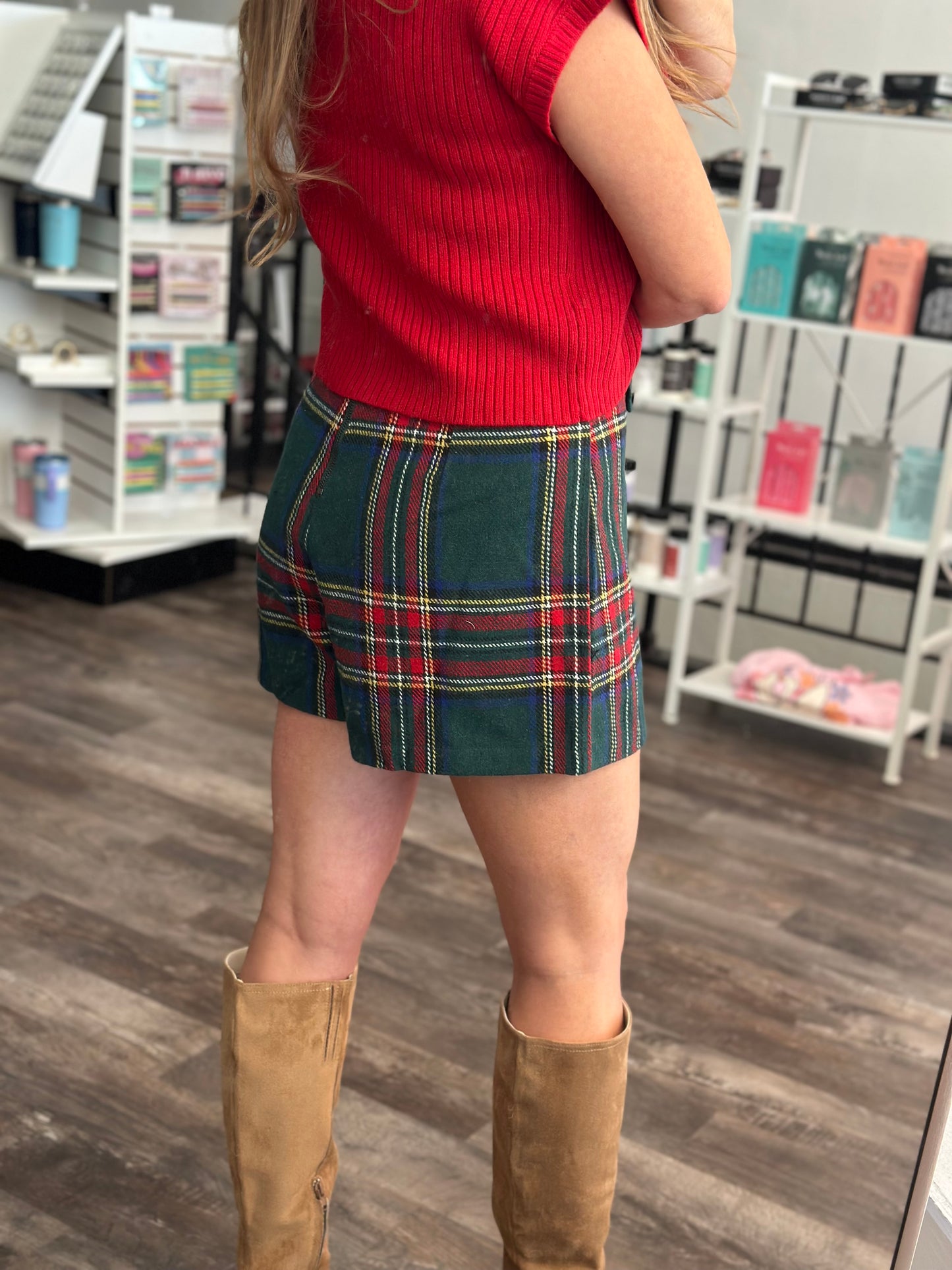 Happy Holidays Plaid Skort