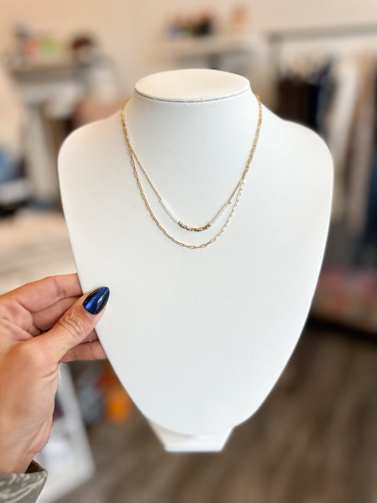 Dainty Beaded Gold Layered Necklace