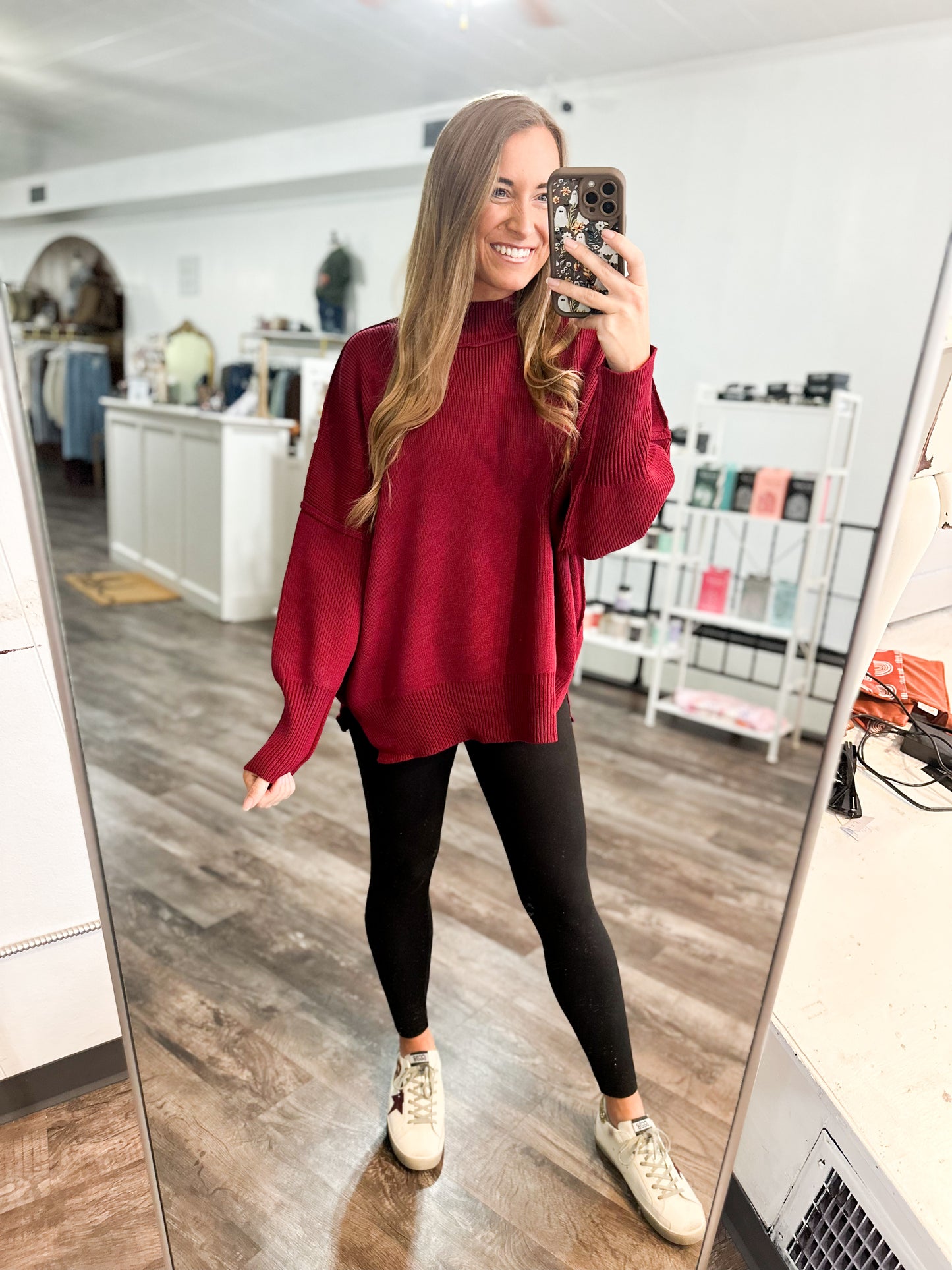 Daydreamer Oversized Mock Neck Sweater - Cabernet