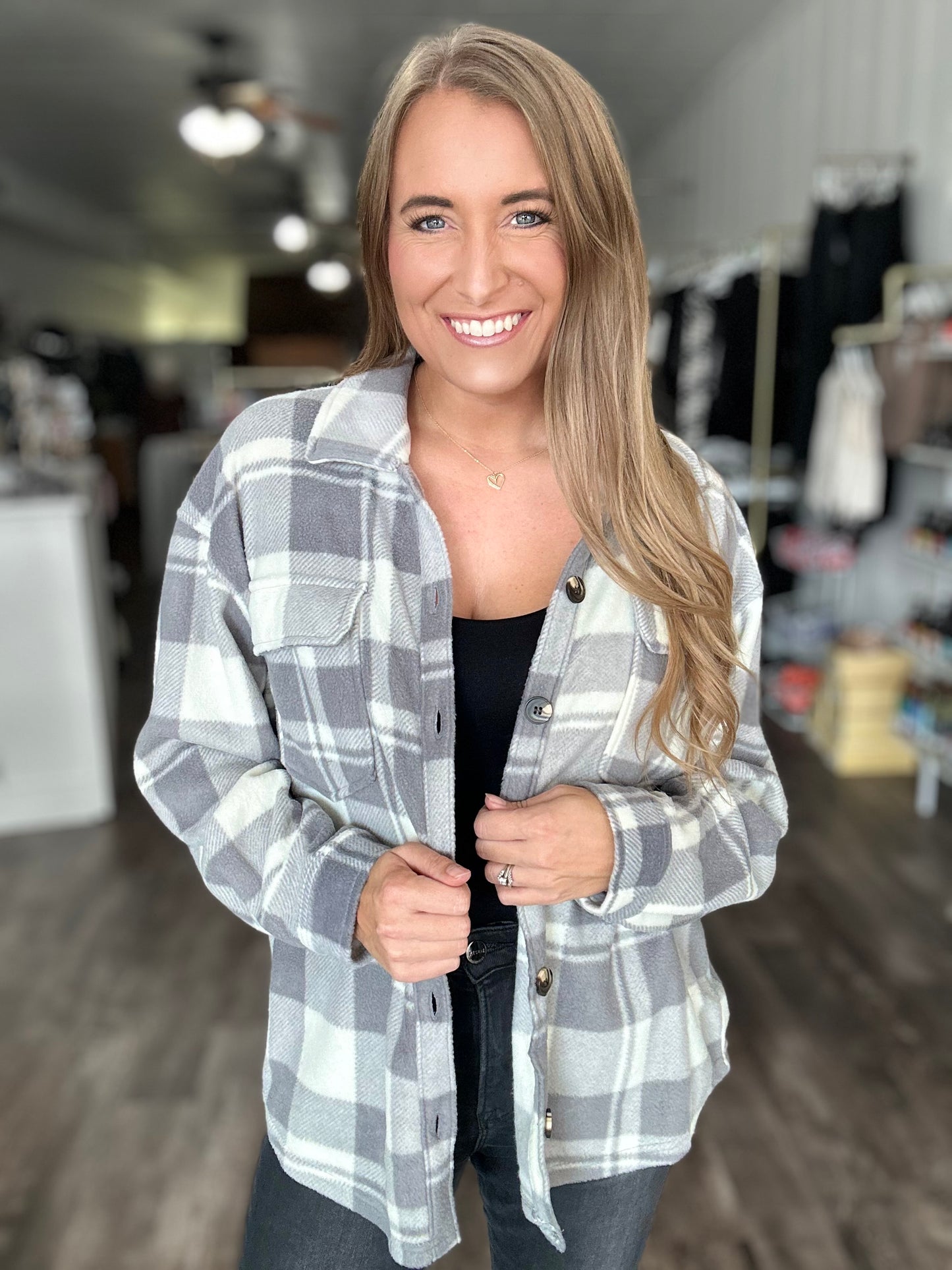 Wait On Me Plaid Fleece Shacket - Grey