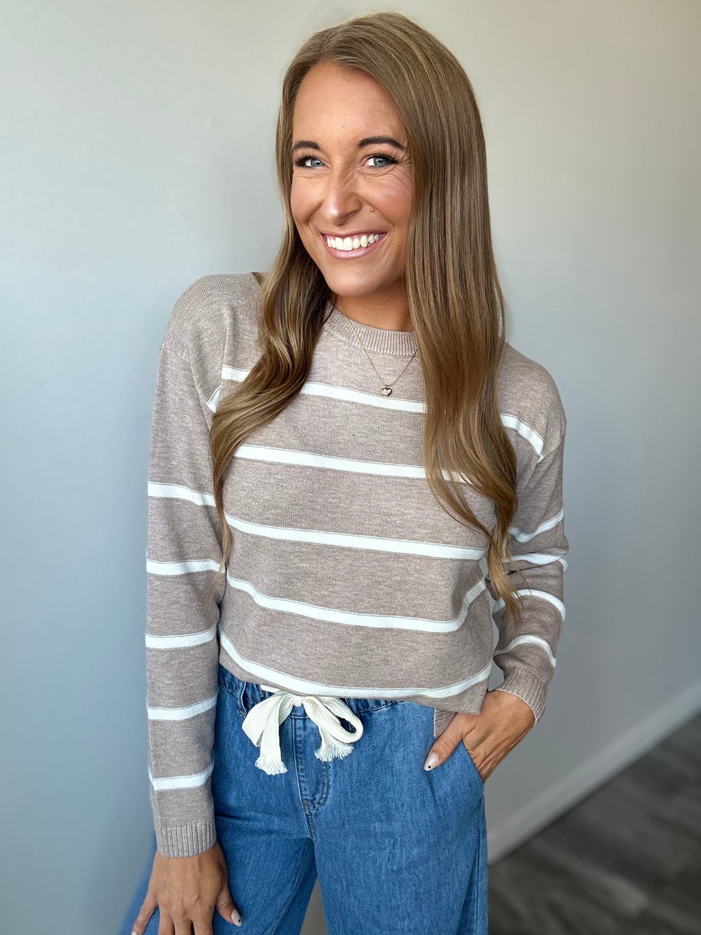 Sunday Sweetheart Striped Sweater (Mocha)