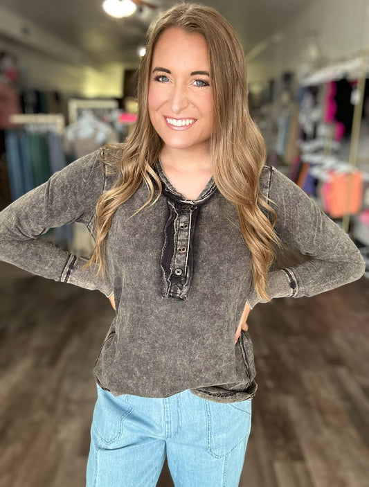 Know It All Henley Top - Ash Black