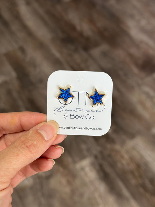 Glitter Star Studs - Blue