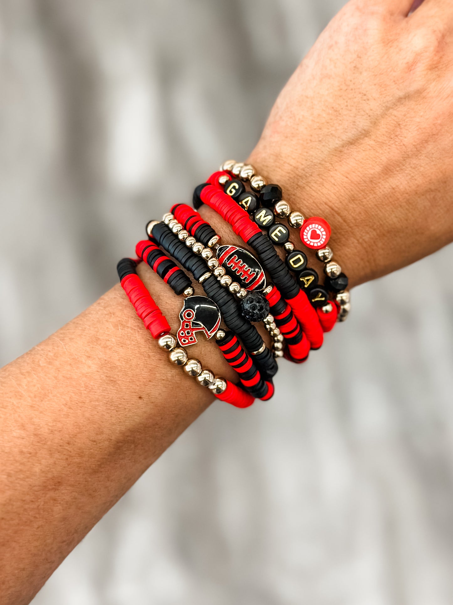 Stacked Game Day Bracelet (Red/Black)