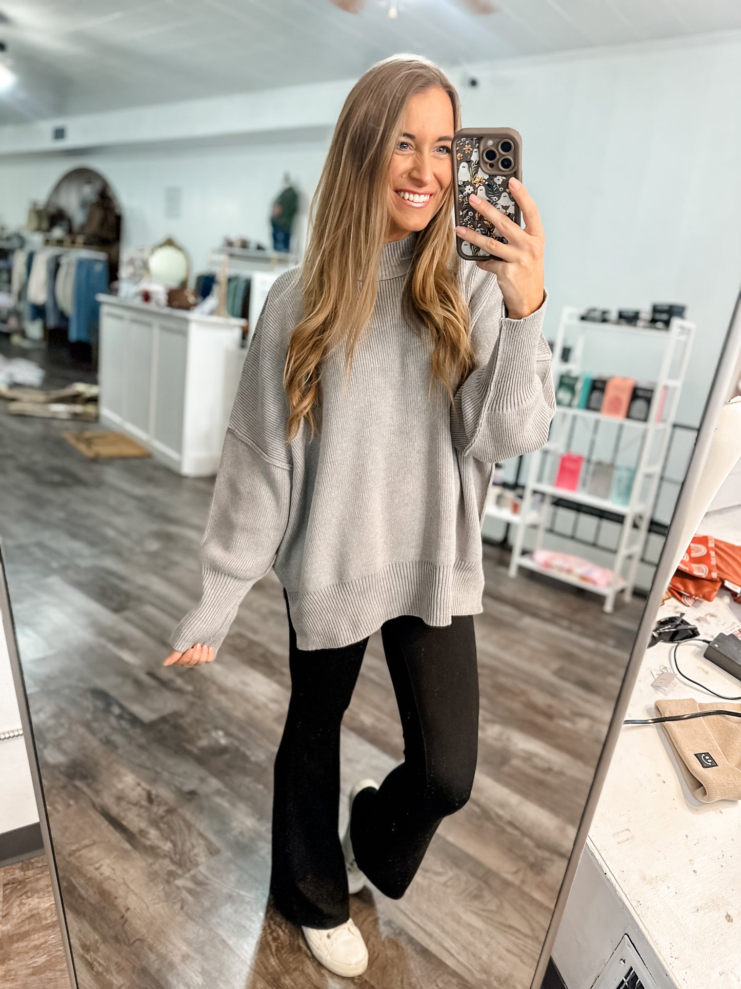 Daydreamer Oversized Mock Neck Sweater - Grey