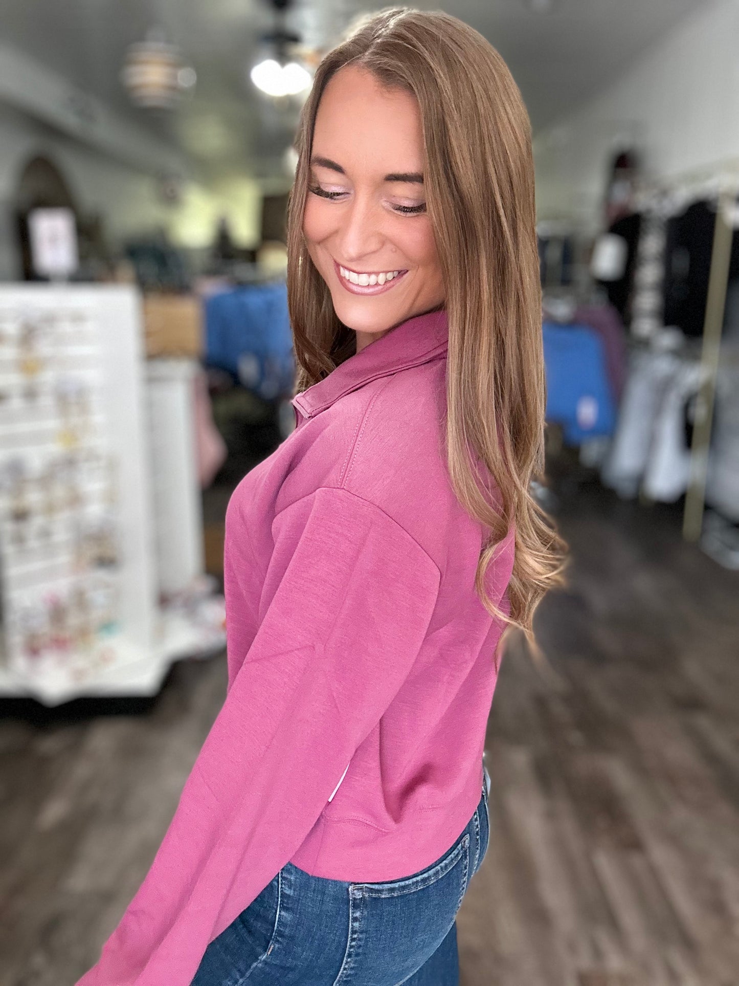 Ellie Quarter Zip (Plum) - Simply Southern