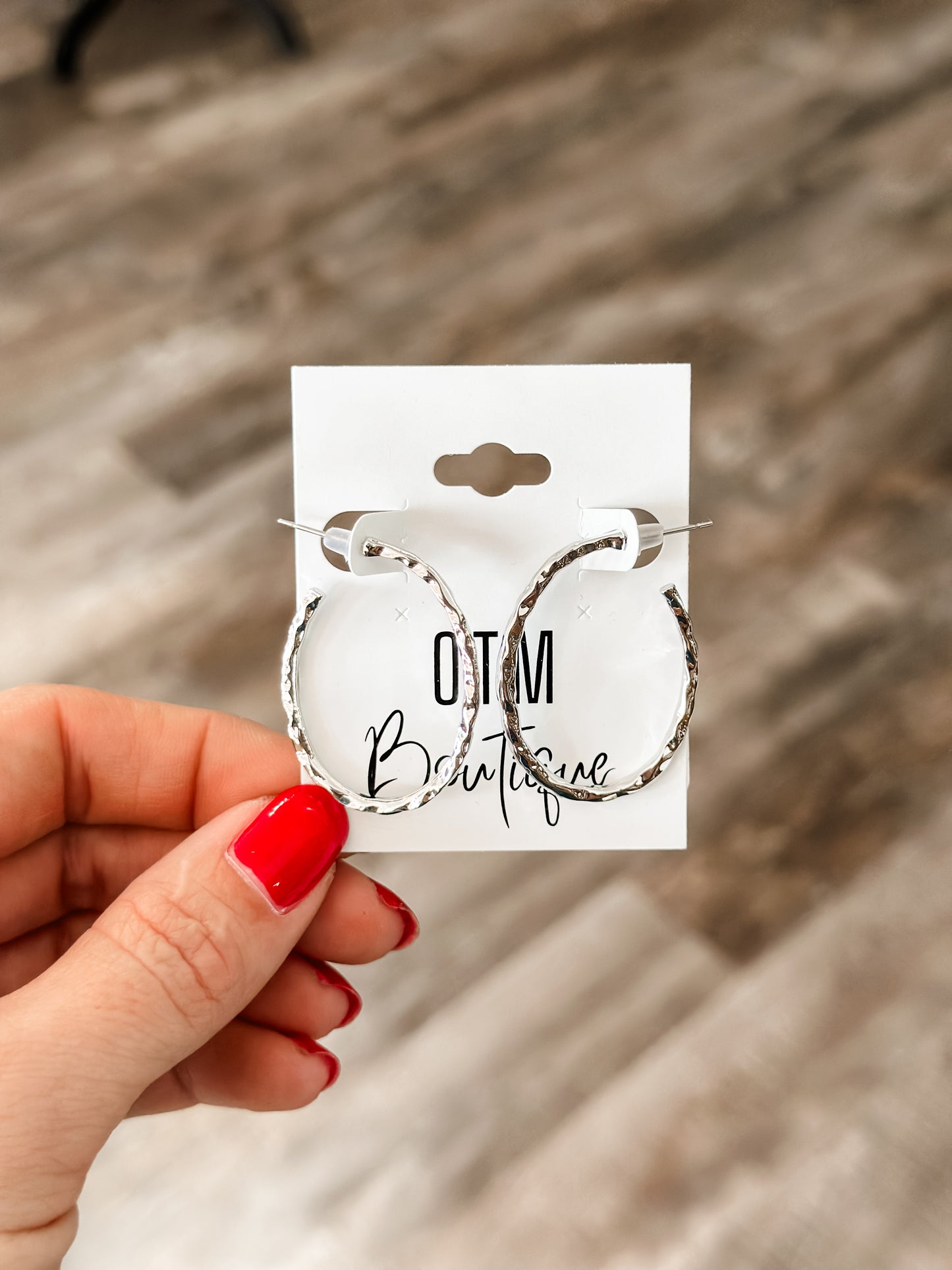 Hammered Oval Hoops - Silver