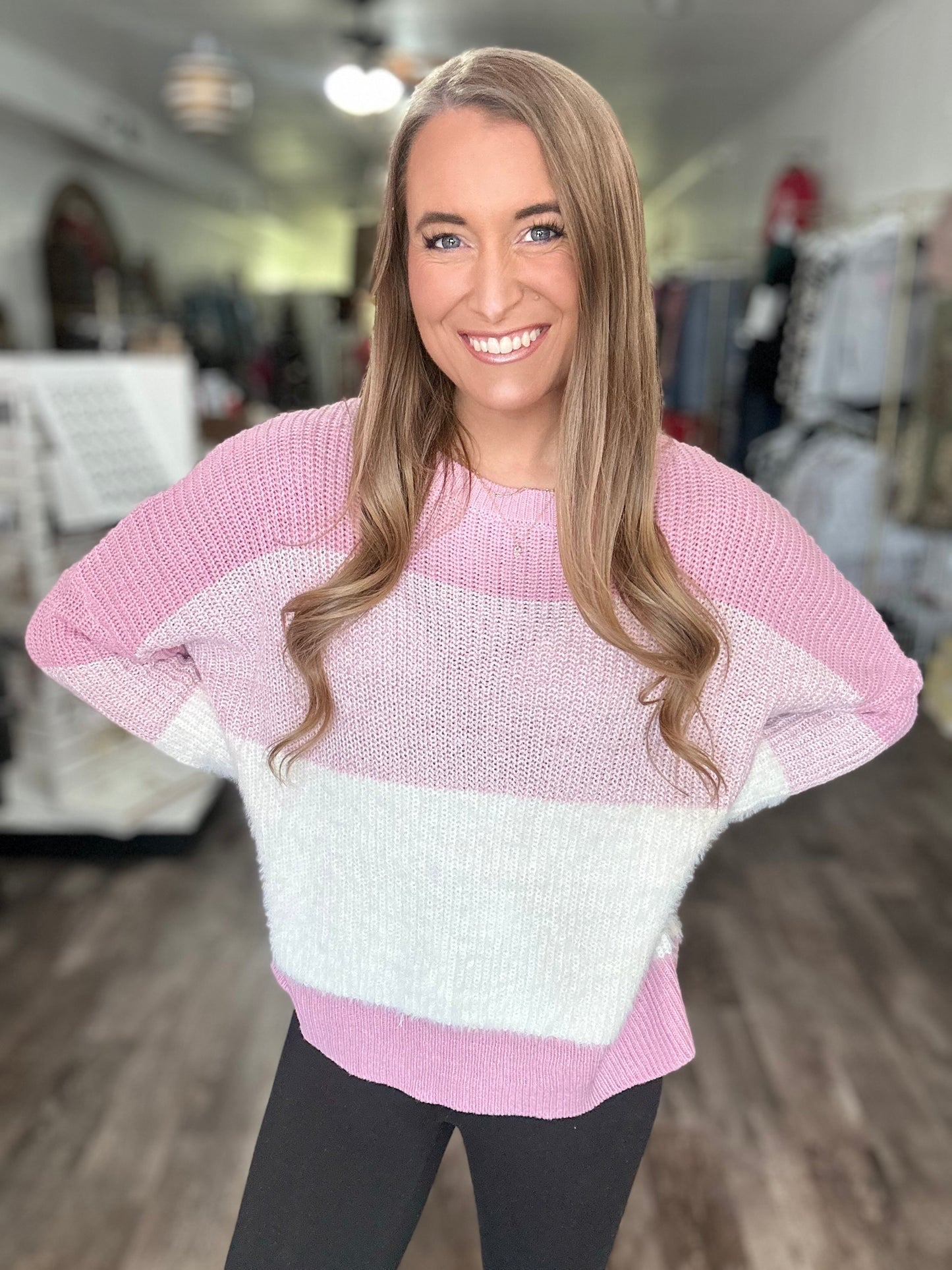 Snowy Days Fuzzy Knit Sweater (Pink)