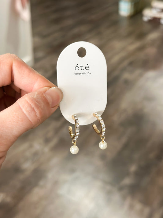 Sparkly/Pearl Hoop Earrings