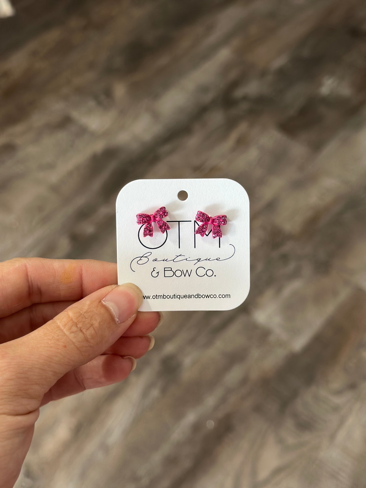 Dainty Pink Sparkle Bow Studs