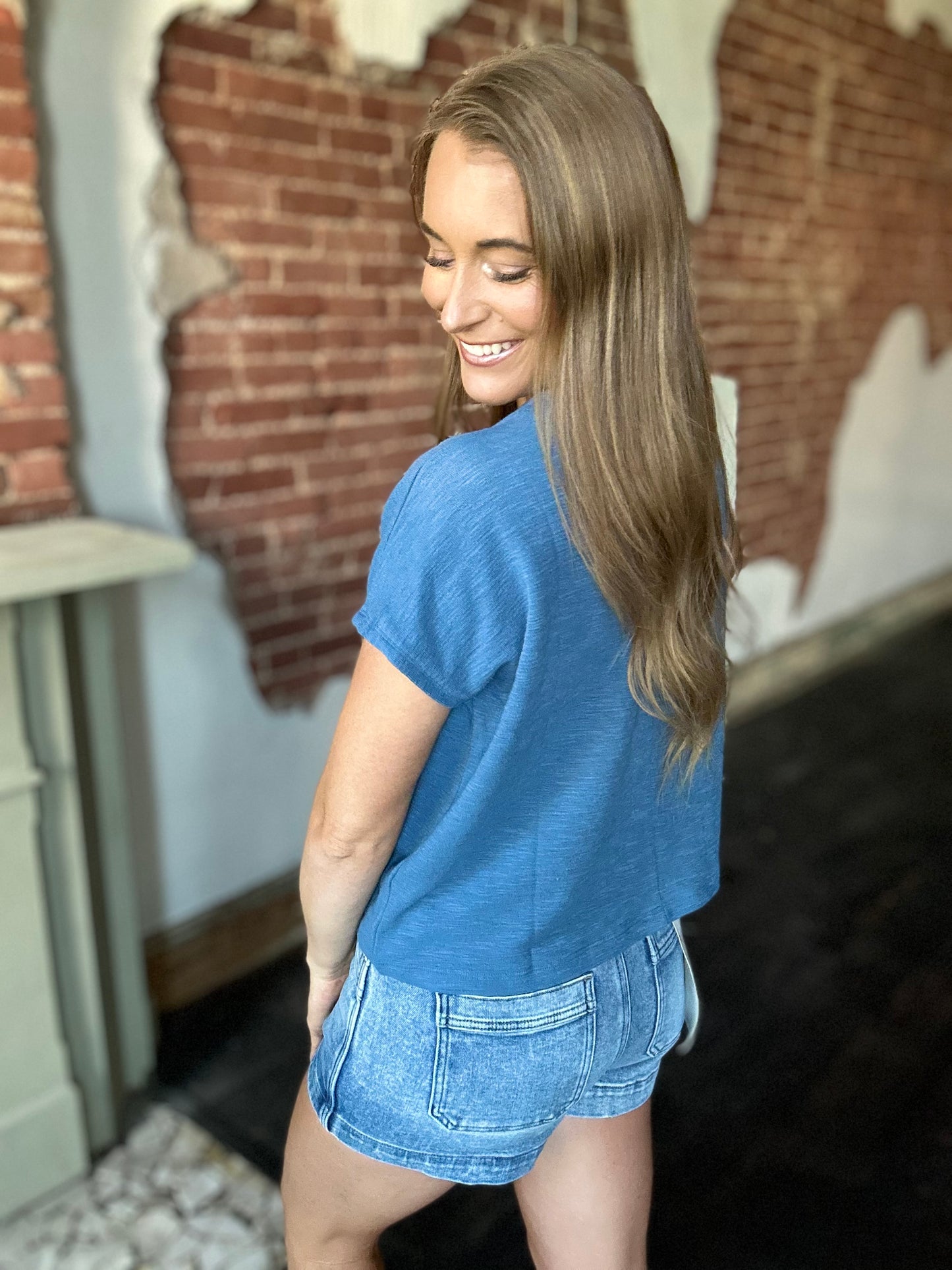 Couldn't Be Better Boxy Pocket Tee (Dusty Blue)