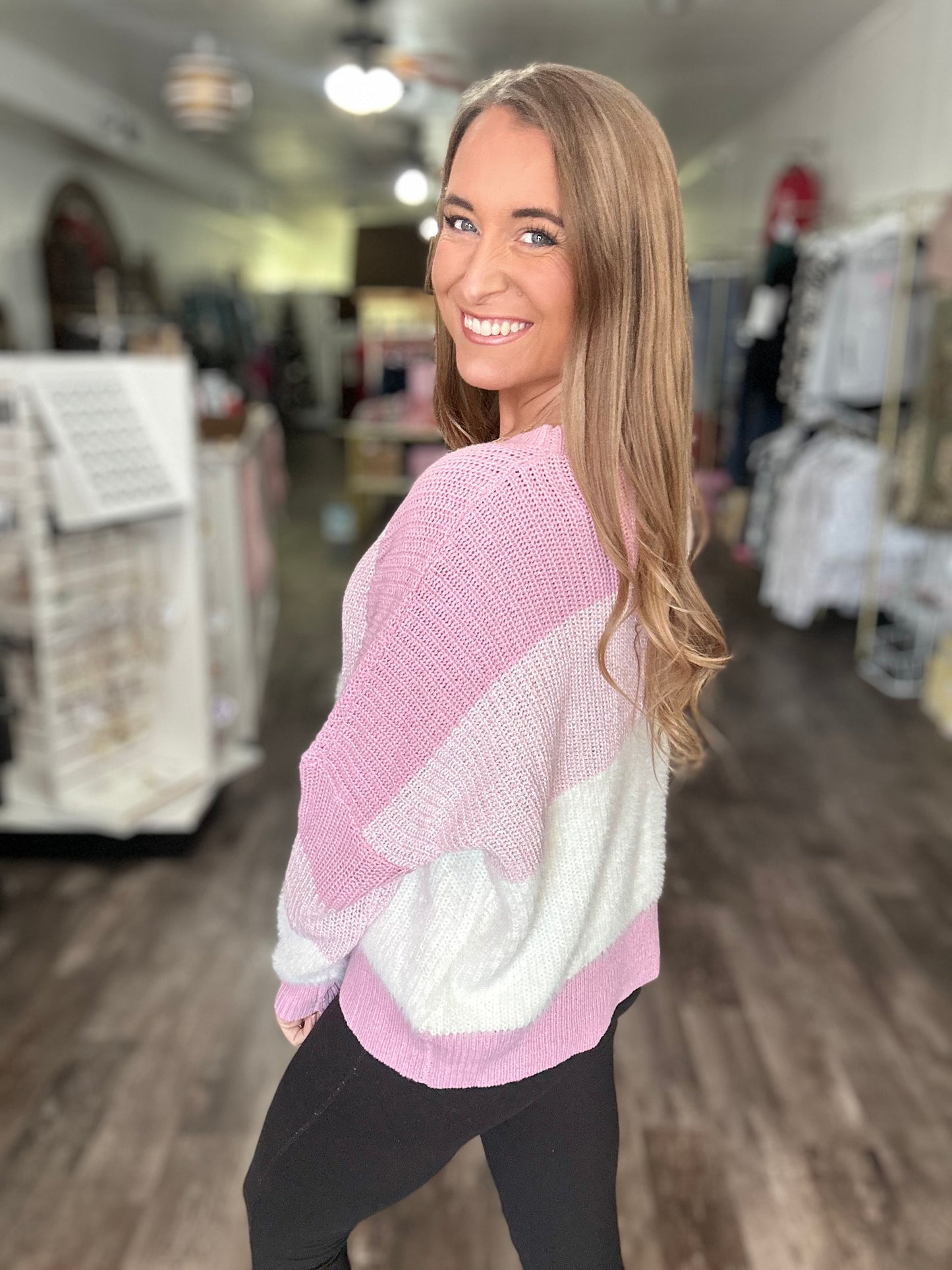 Snowy Days Fuzzy Knit Sweater (Pink)