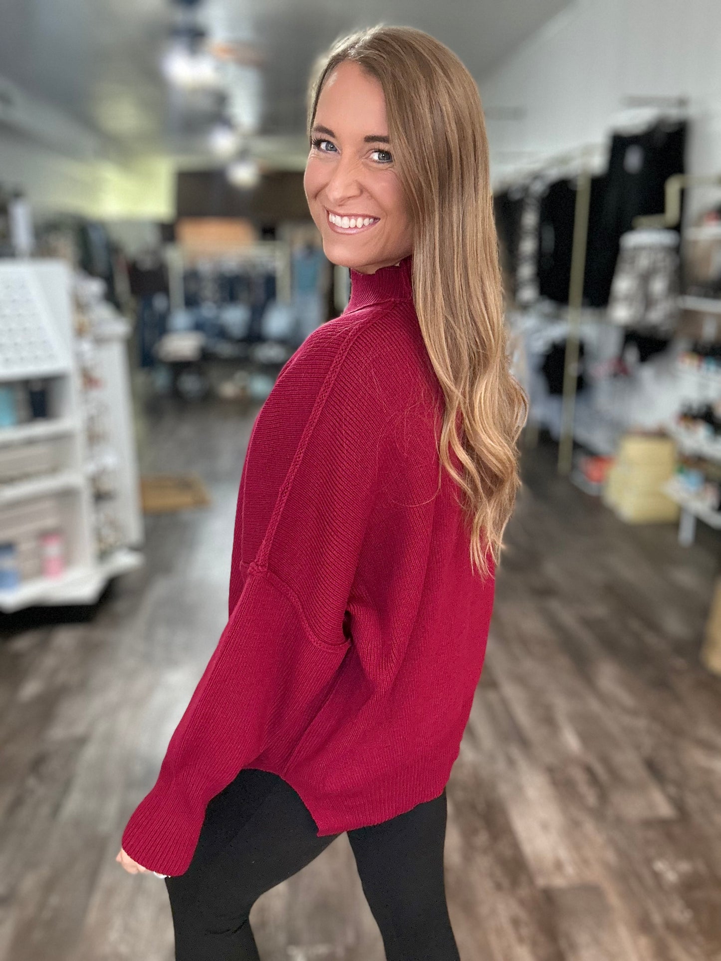 Daydreamer Oversized Mock Neck Sweater - Cabernet