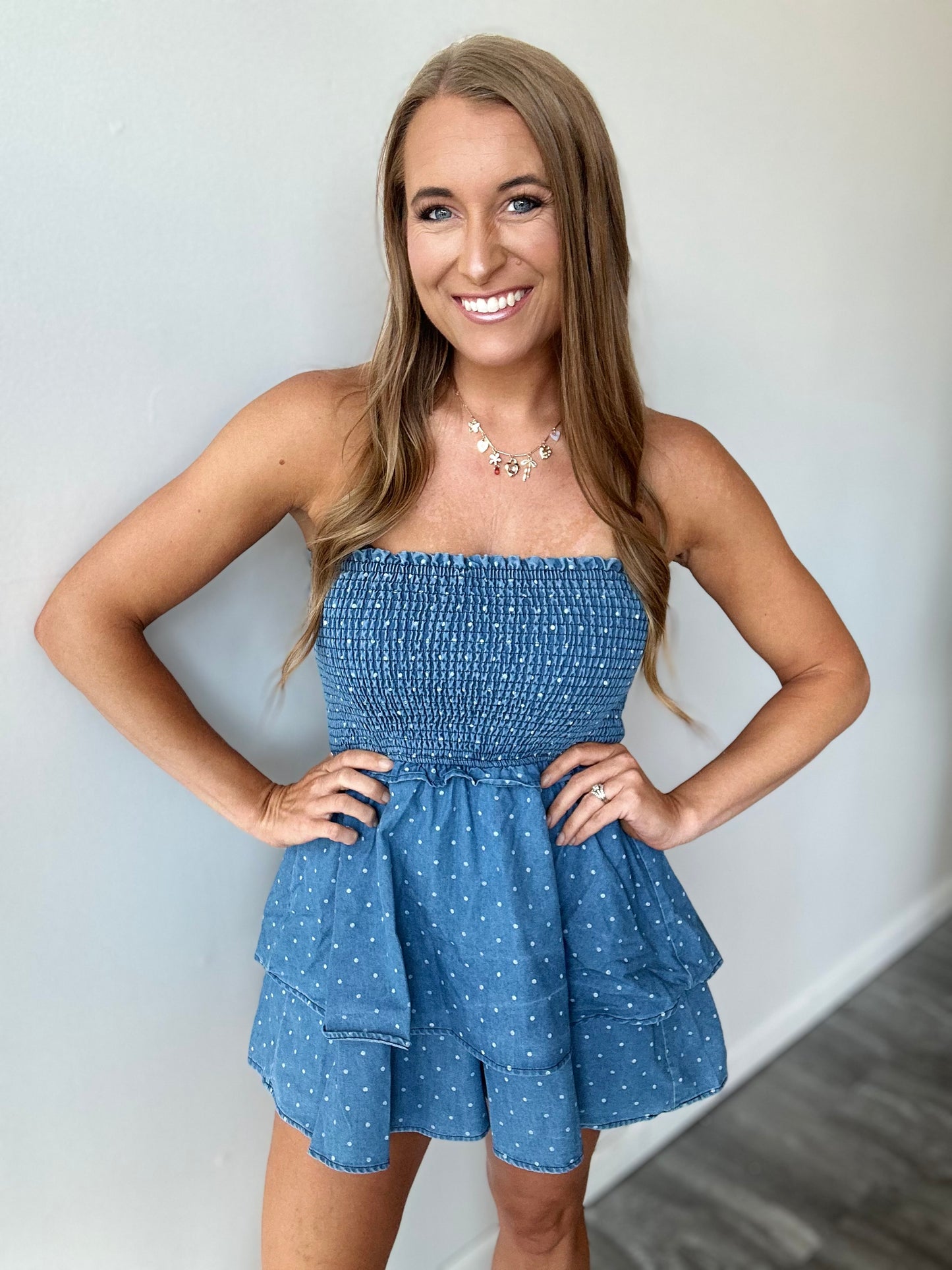 Call Me Crazy Denim Smocked Romper
