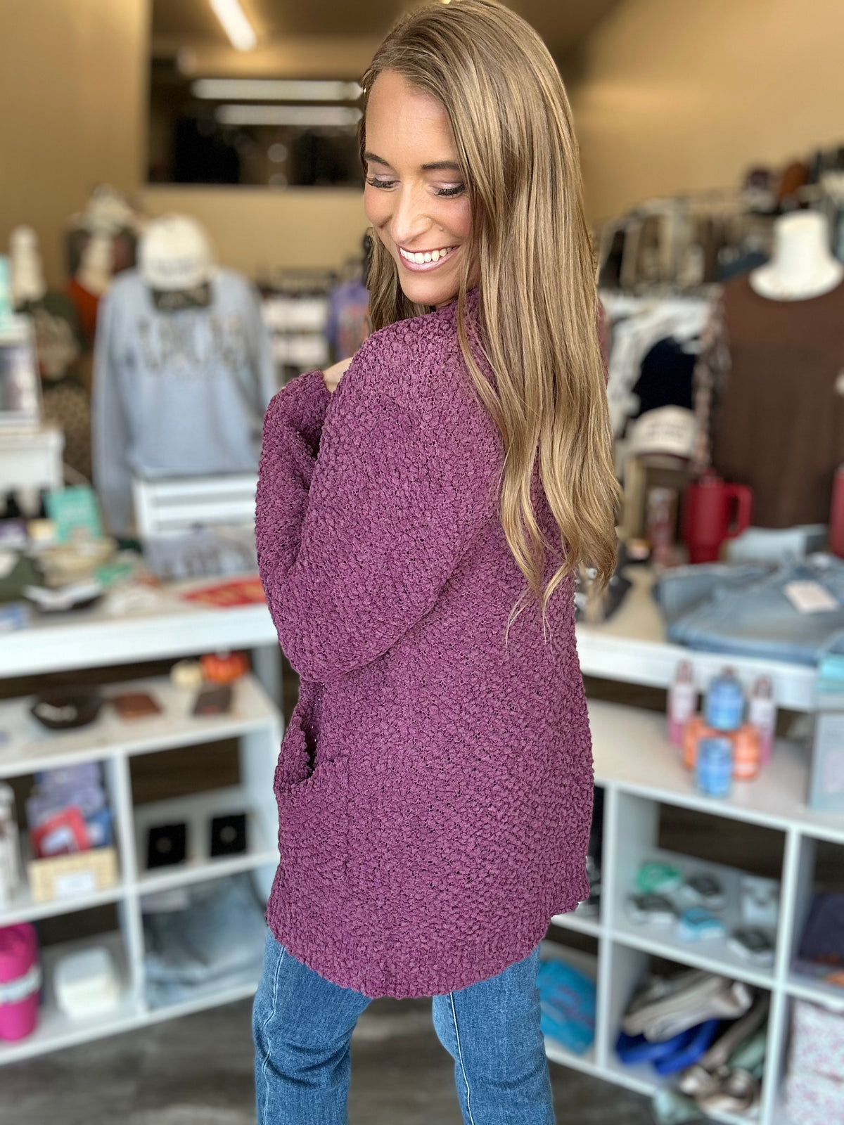 Hannah Popcorn Cardigan (Plum)