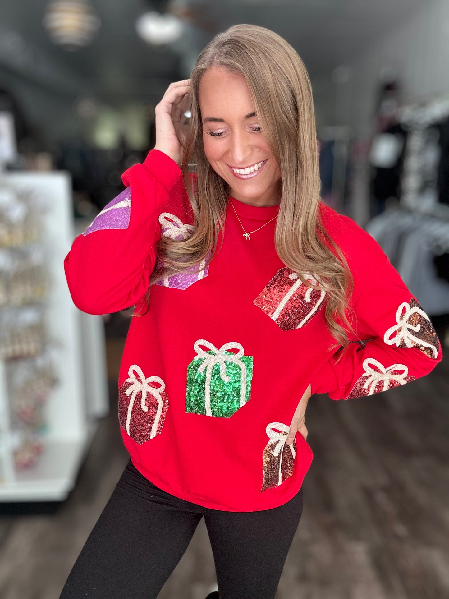 Merry & Bright Sequin Present Pullover