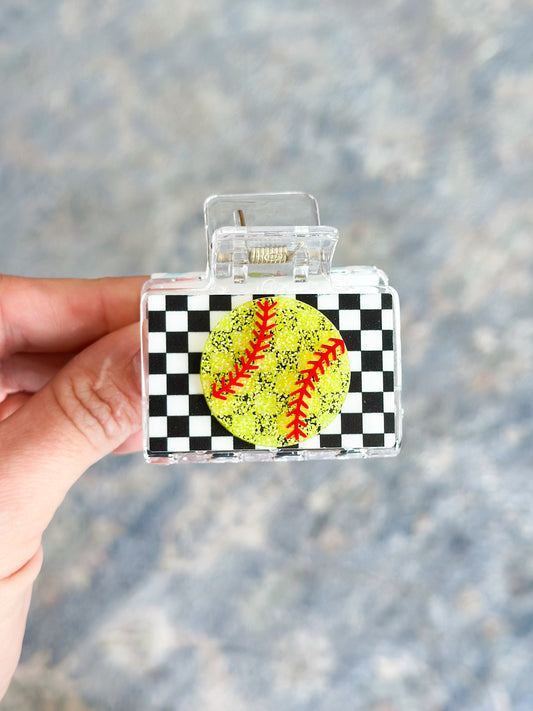 Checkered Softball Claw Clip