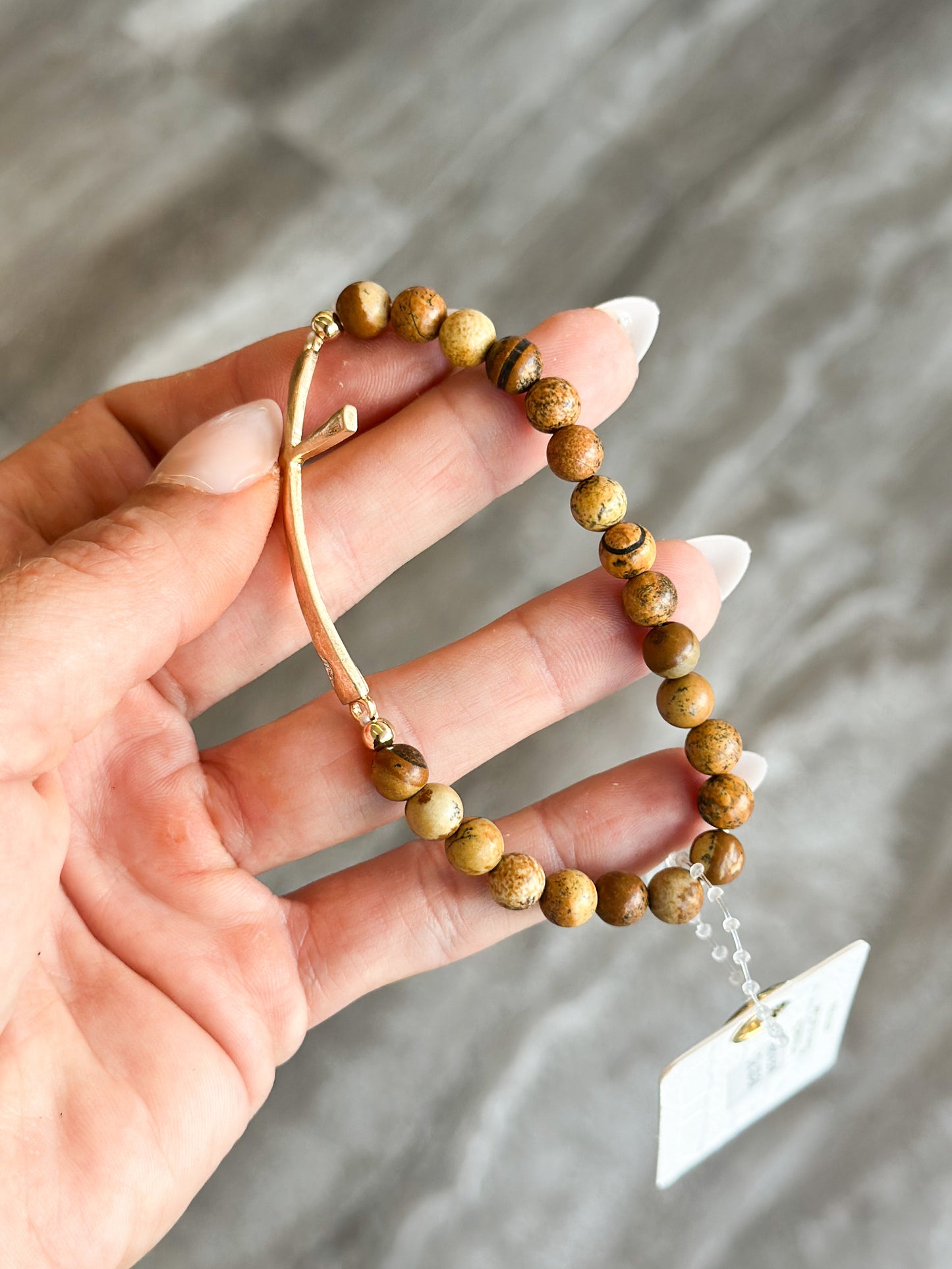 Beaded Cross Bracelet (Brown)