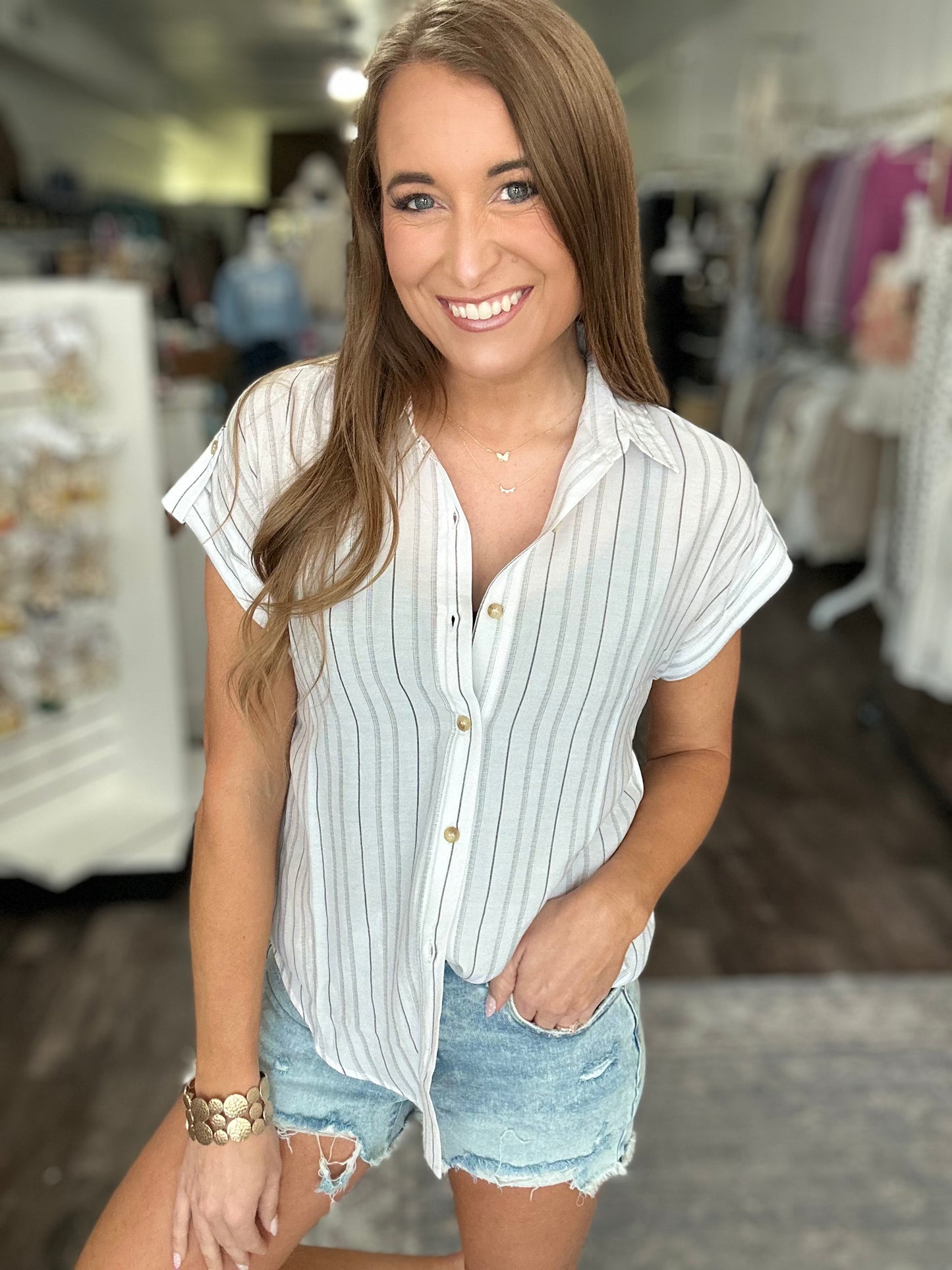 Take The Moment Striped Button Down