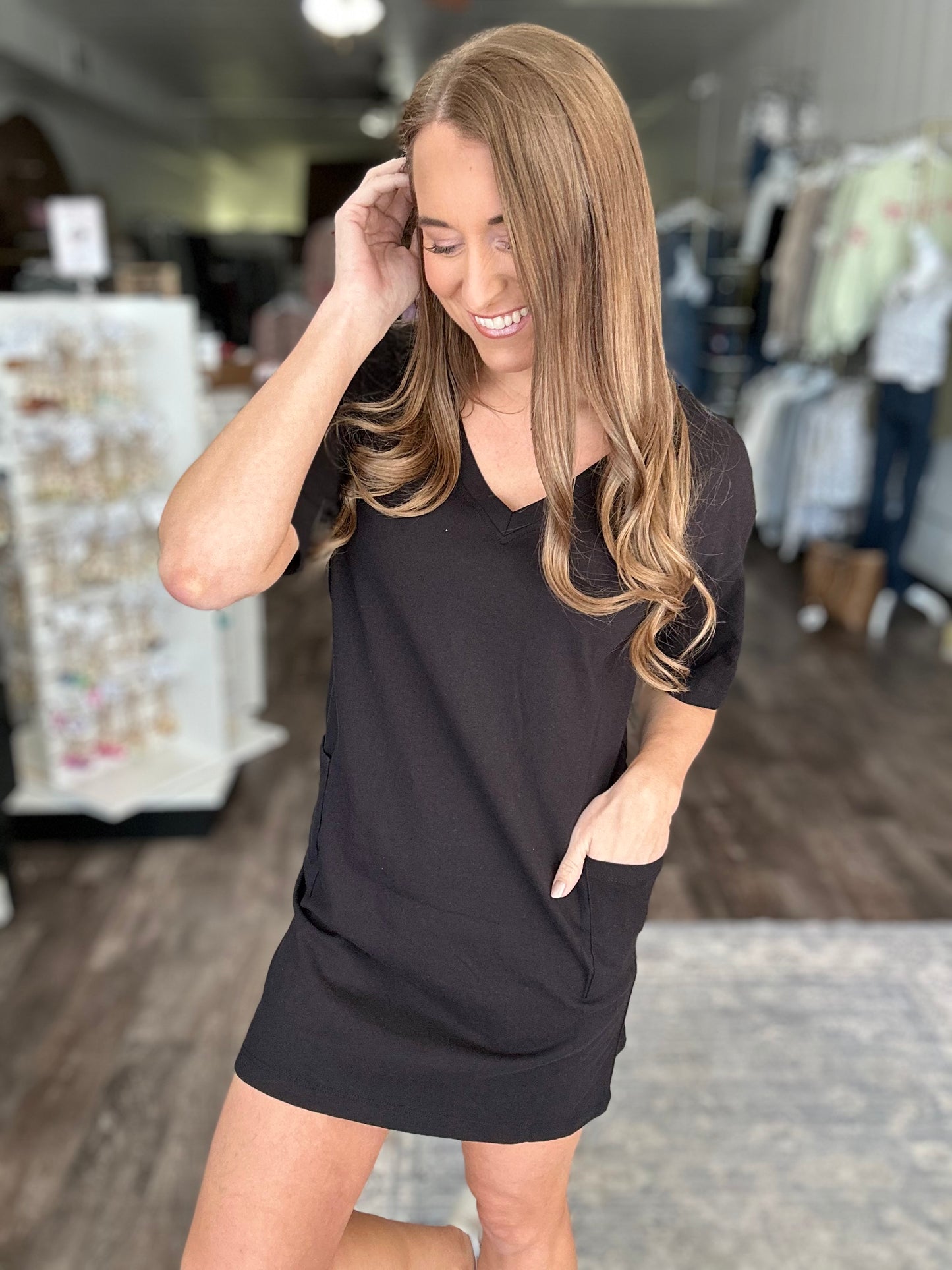 Off The Clock Reversible T-shirt Dress (Black)