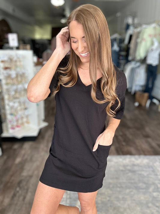 Off The Clock Reversible T-shirt Dress (Black)