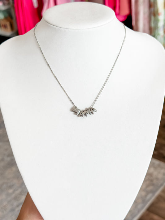 Mama Bubble Letter Necklace (Silver)