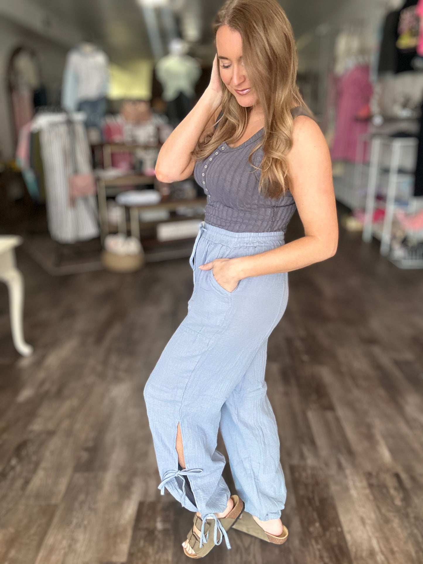 Whimsy Days Linen Pants - Denim Blue