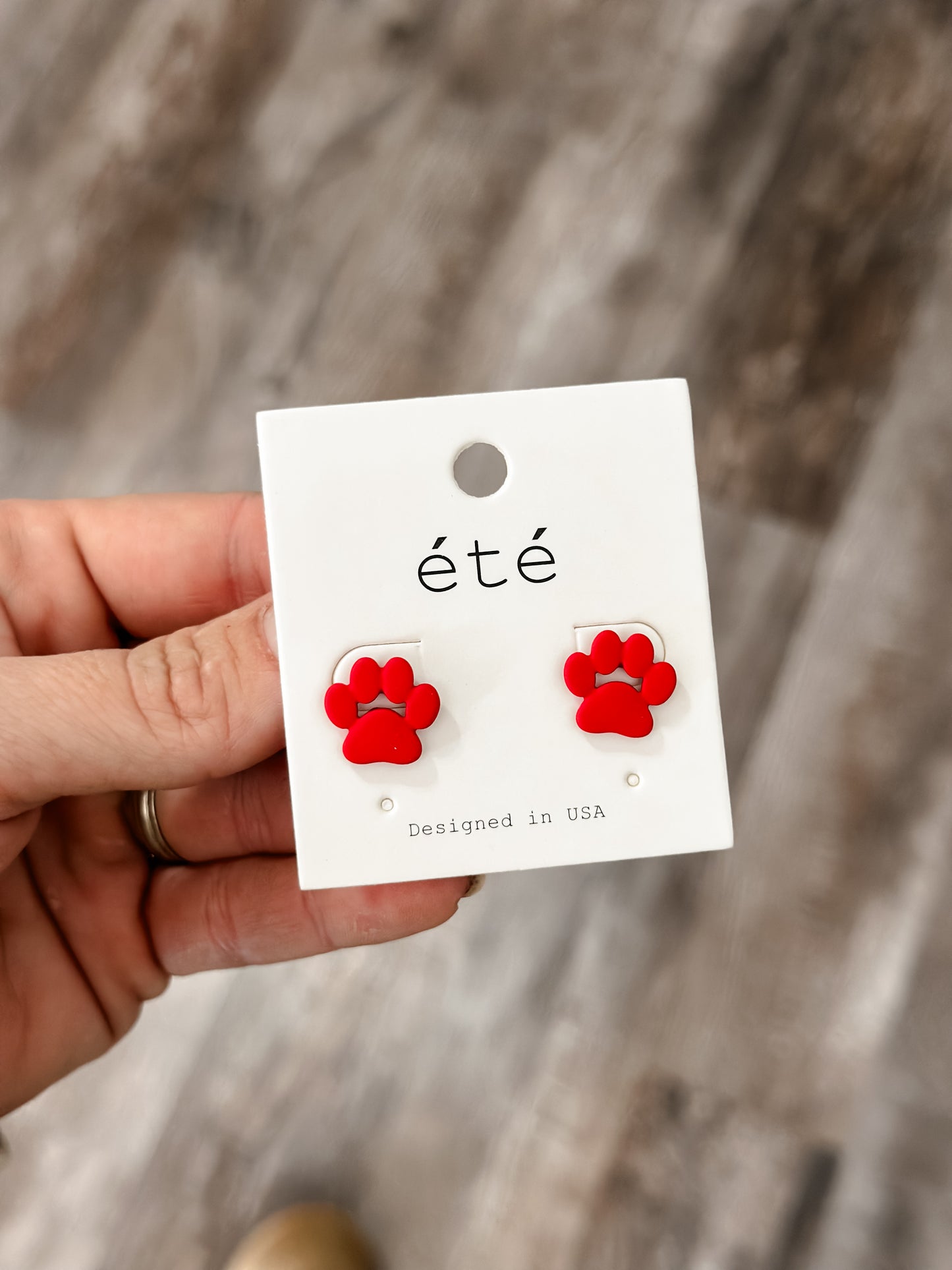 Red Paw Stud Earrings