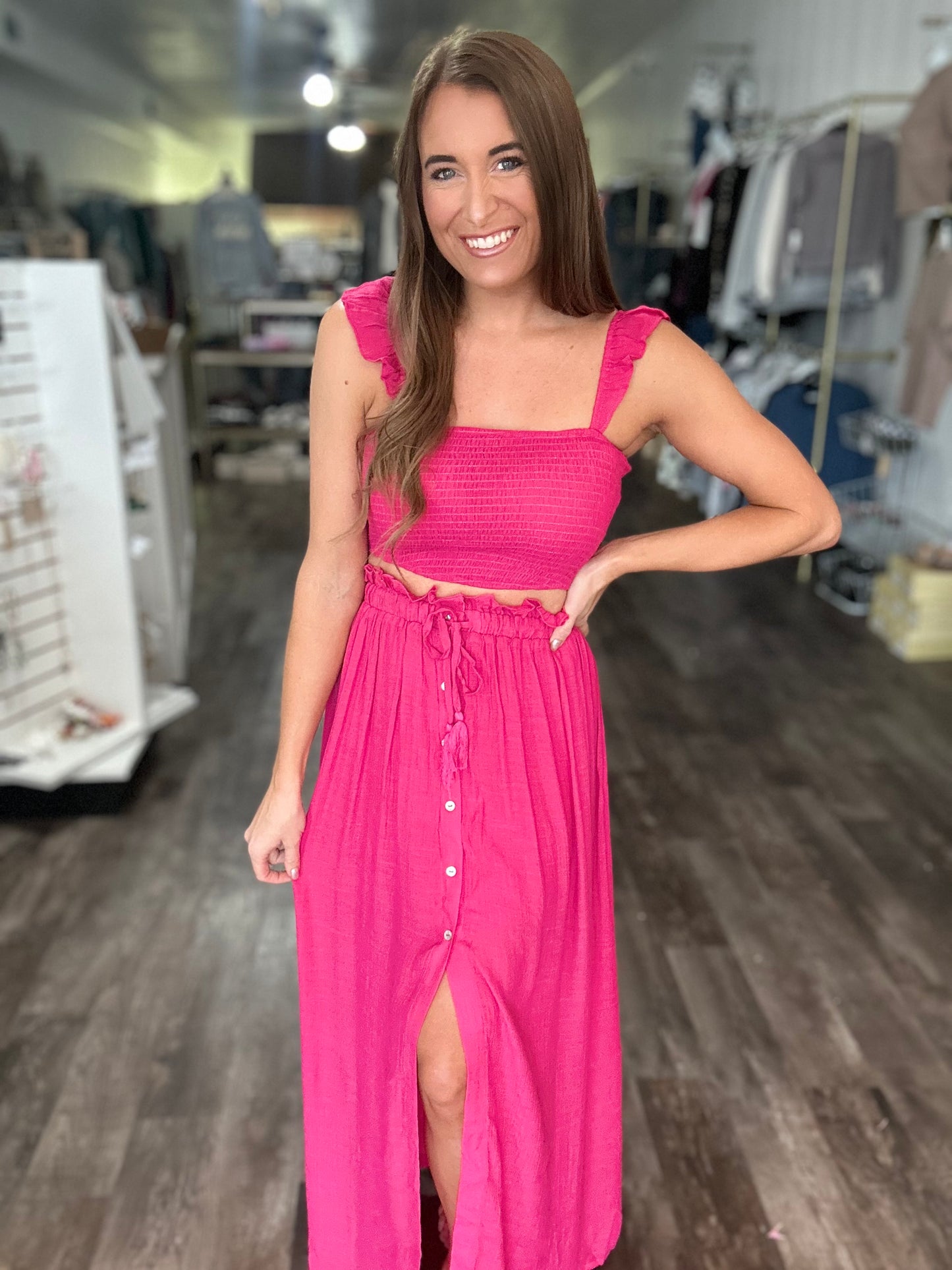 Hear The Waves 2-Piece Maxi Set (Hot Pink)