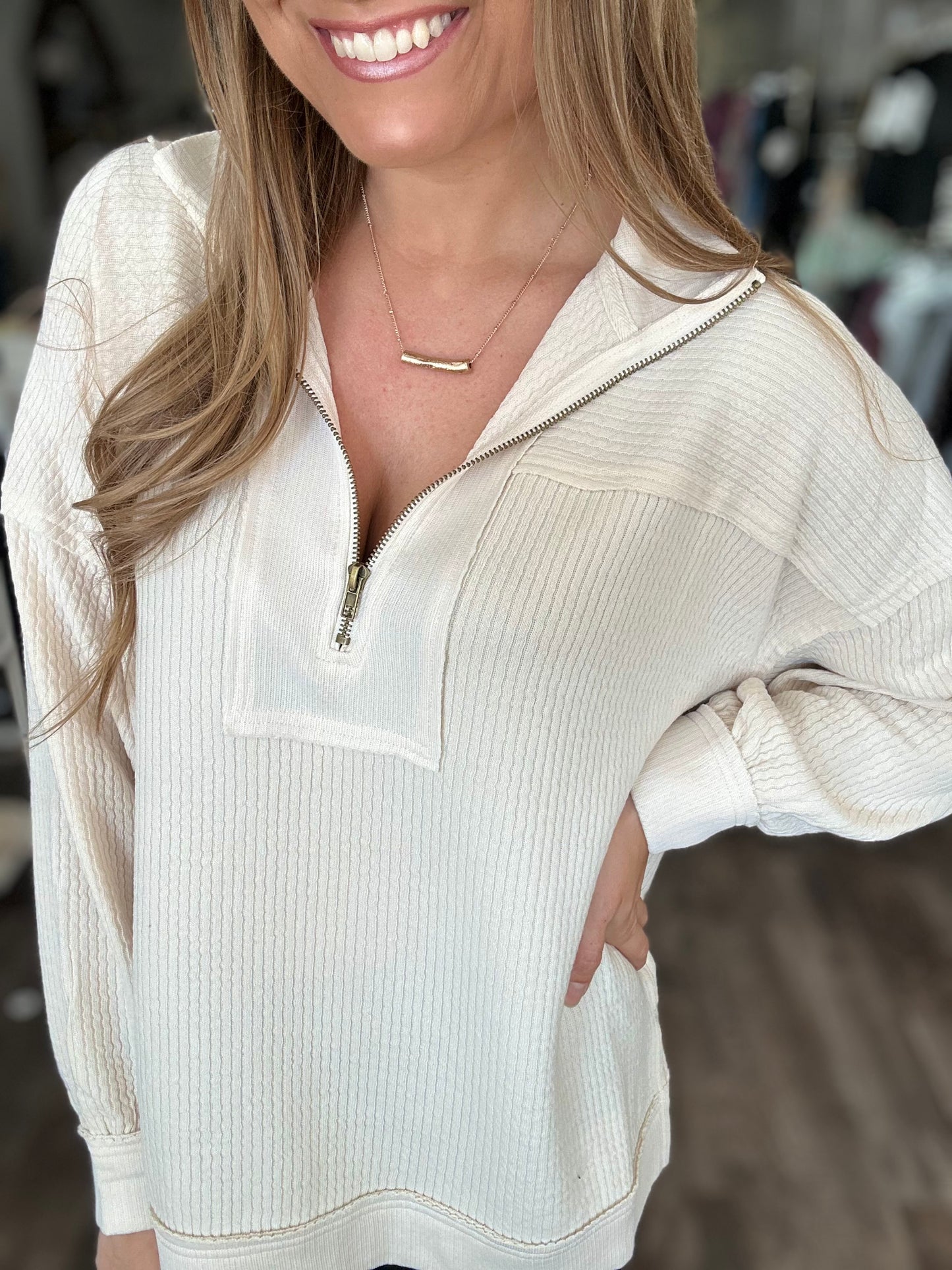 On My Own Time Waffle Knit Top - Cream