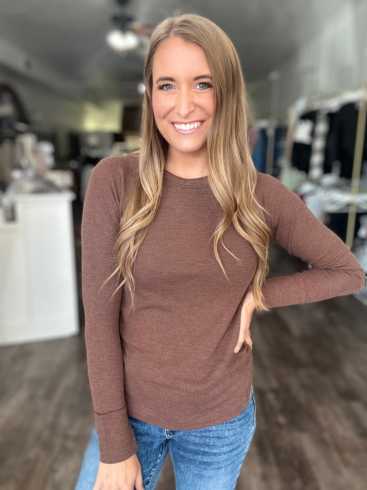 Always Around Waffle Knit Top - Brown