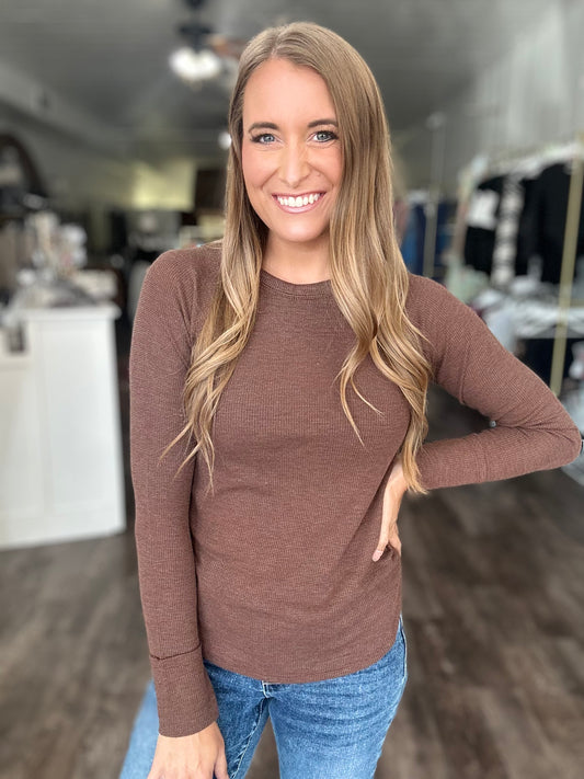 Always Around Waffle Knit Top - Brown