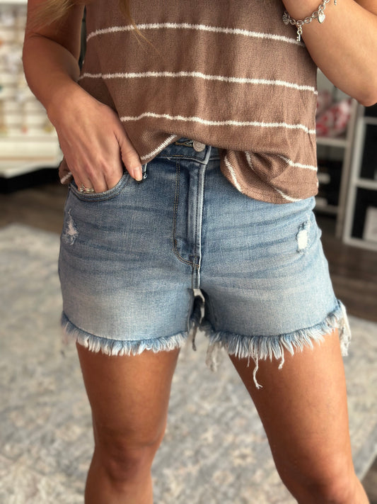 Karleen Frayed Hem Washed Denim Shorts