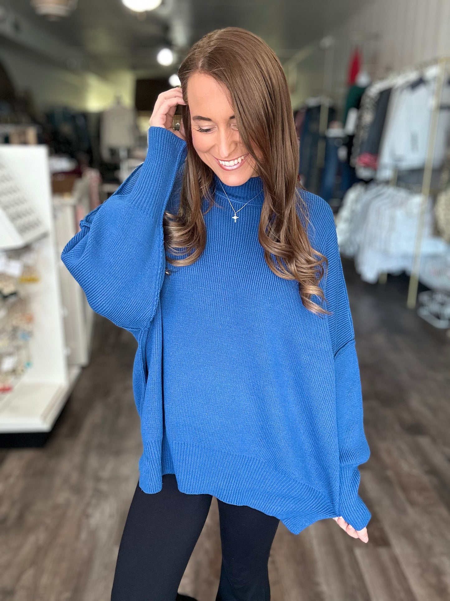 Daydreamer Oversized Mock Neck Sweater - Ocean Blue