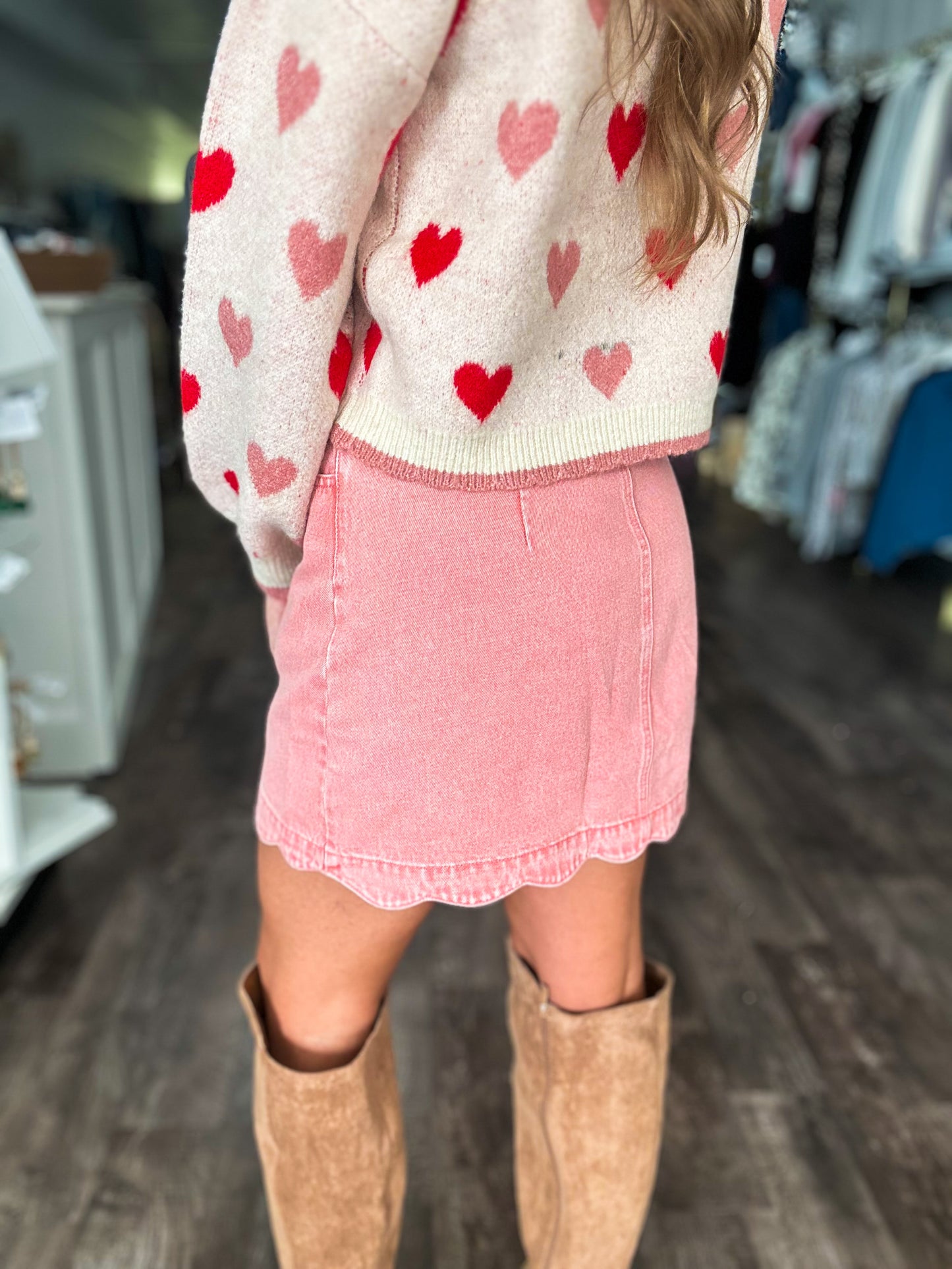 Hearts On Fire Scallop Edge Denim Skirt