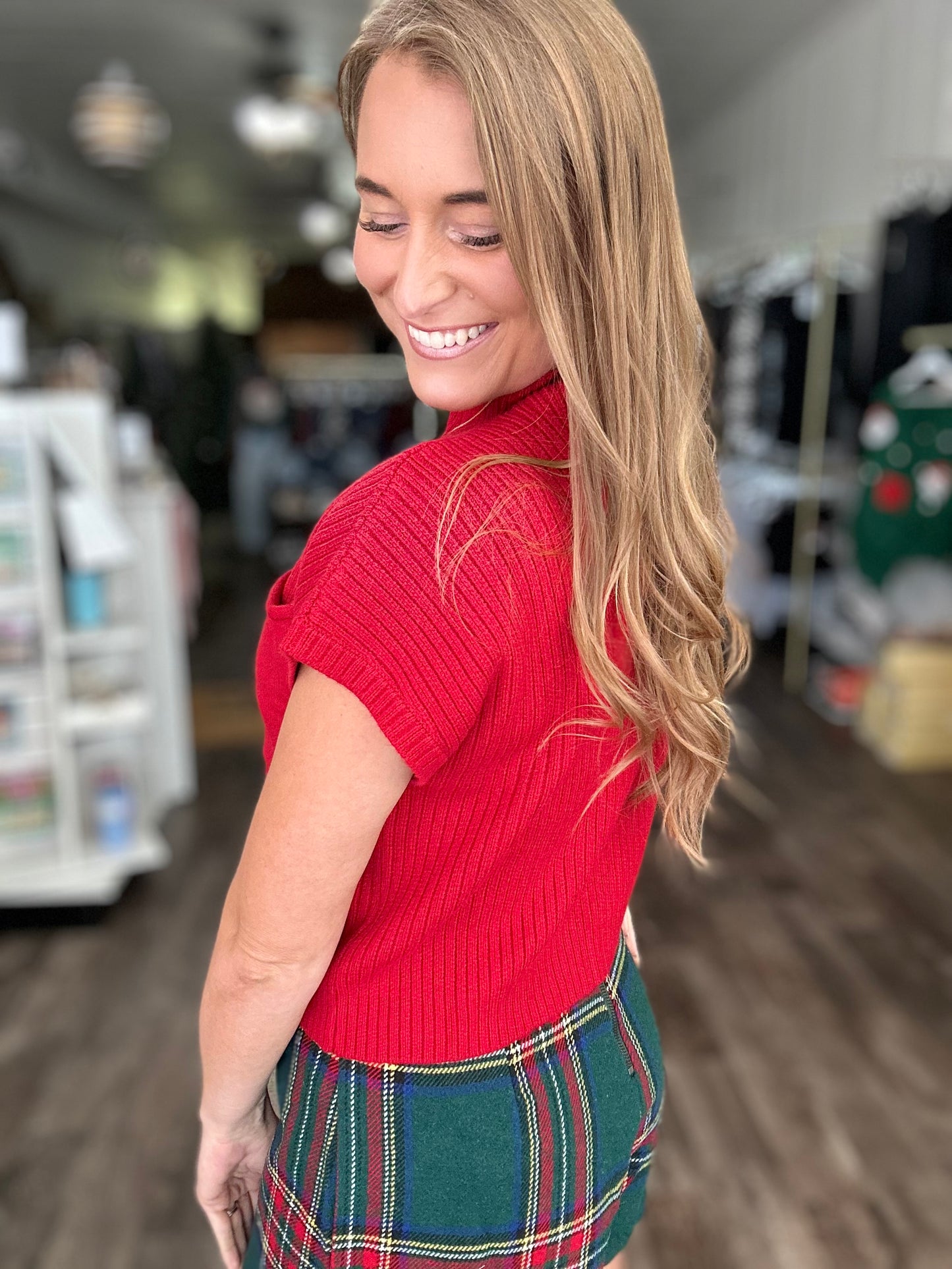 With Love Mock Neck Short Sleeve Sweater - Red