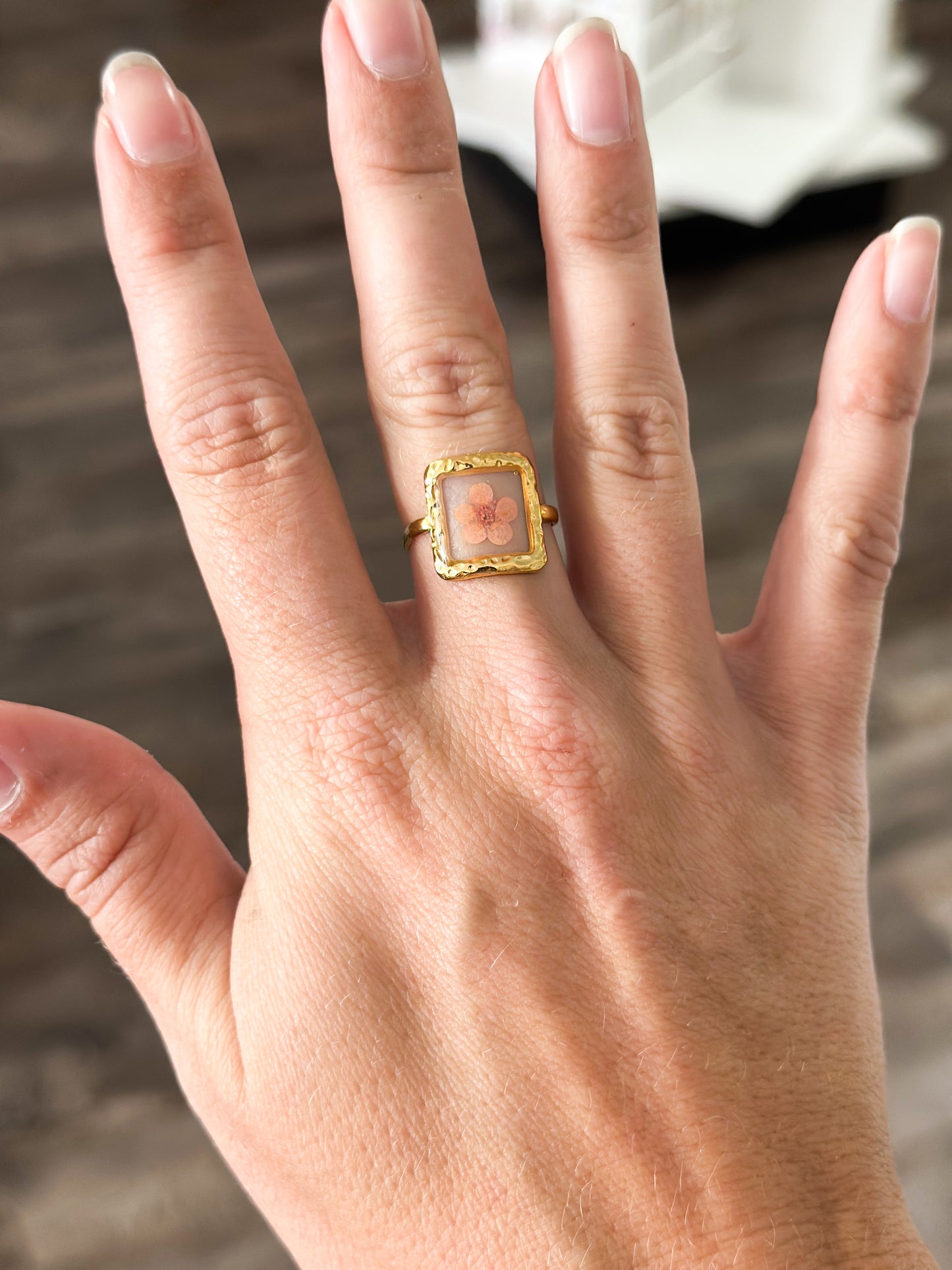 18K Stainless Steel Square Floral Ring