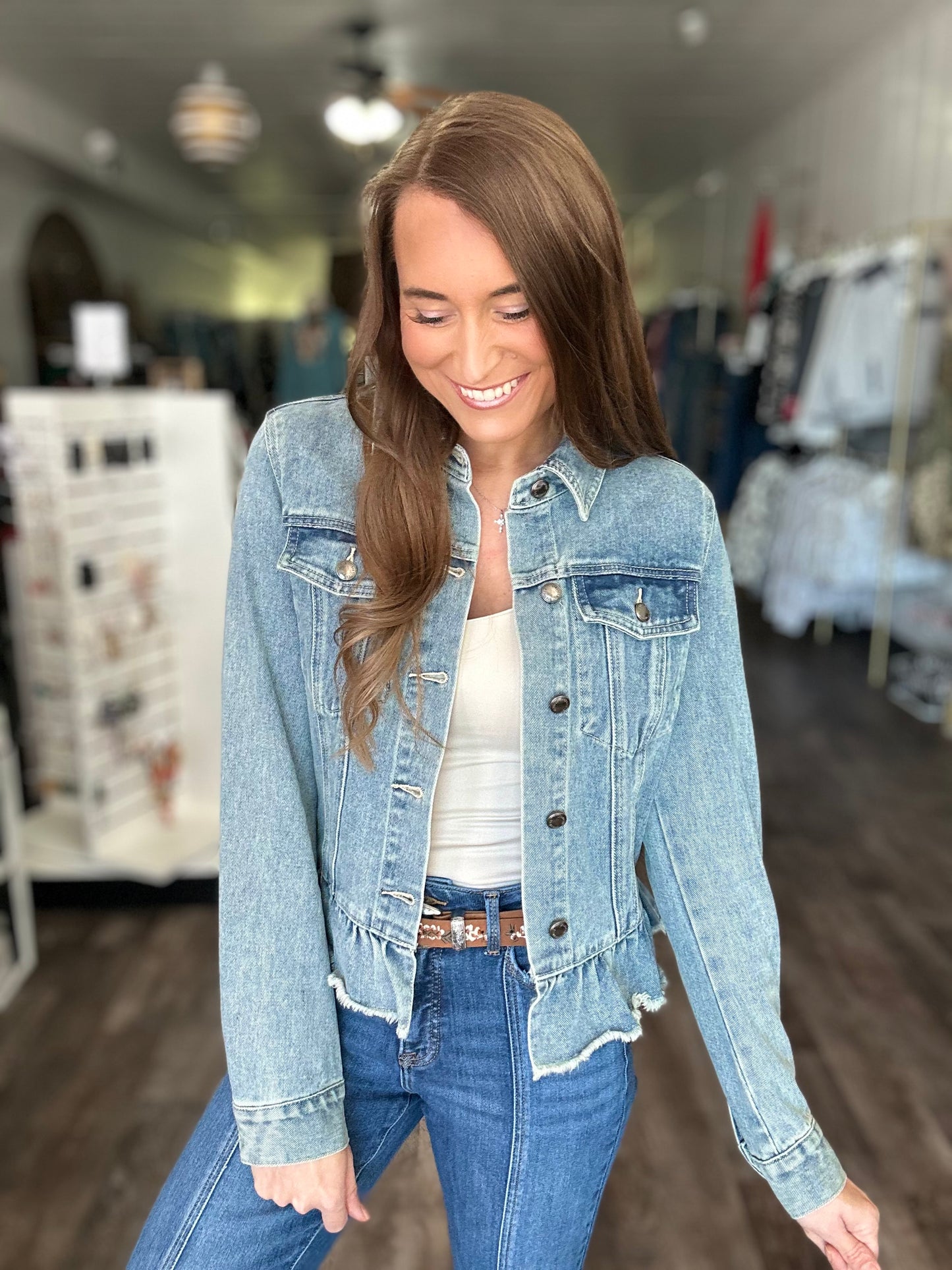 Sunny Days Ruffle Hem Denim Jacket