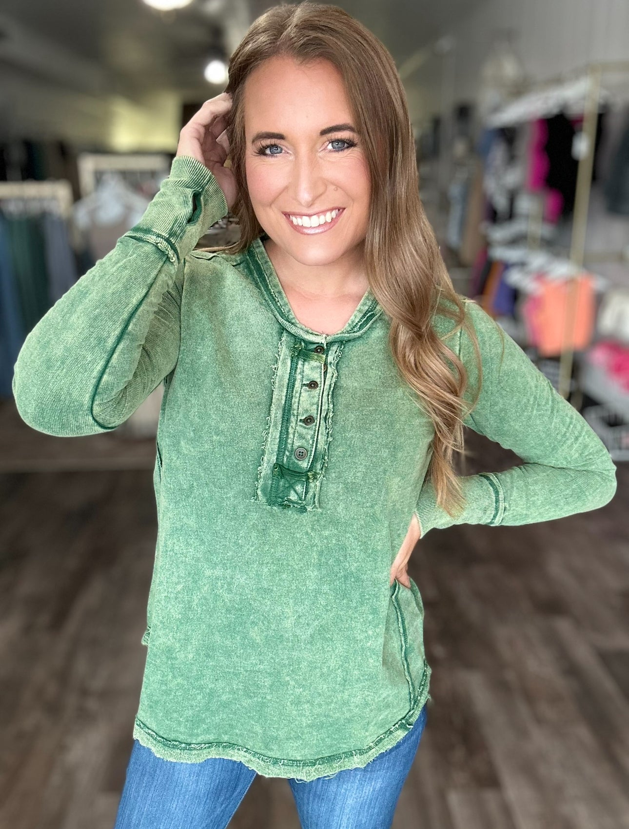 Know It All Henley Top - Green
