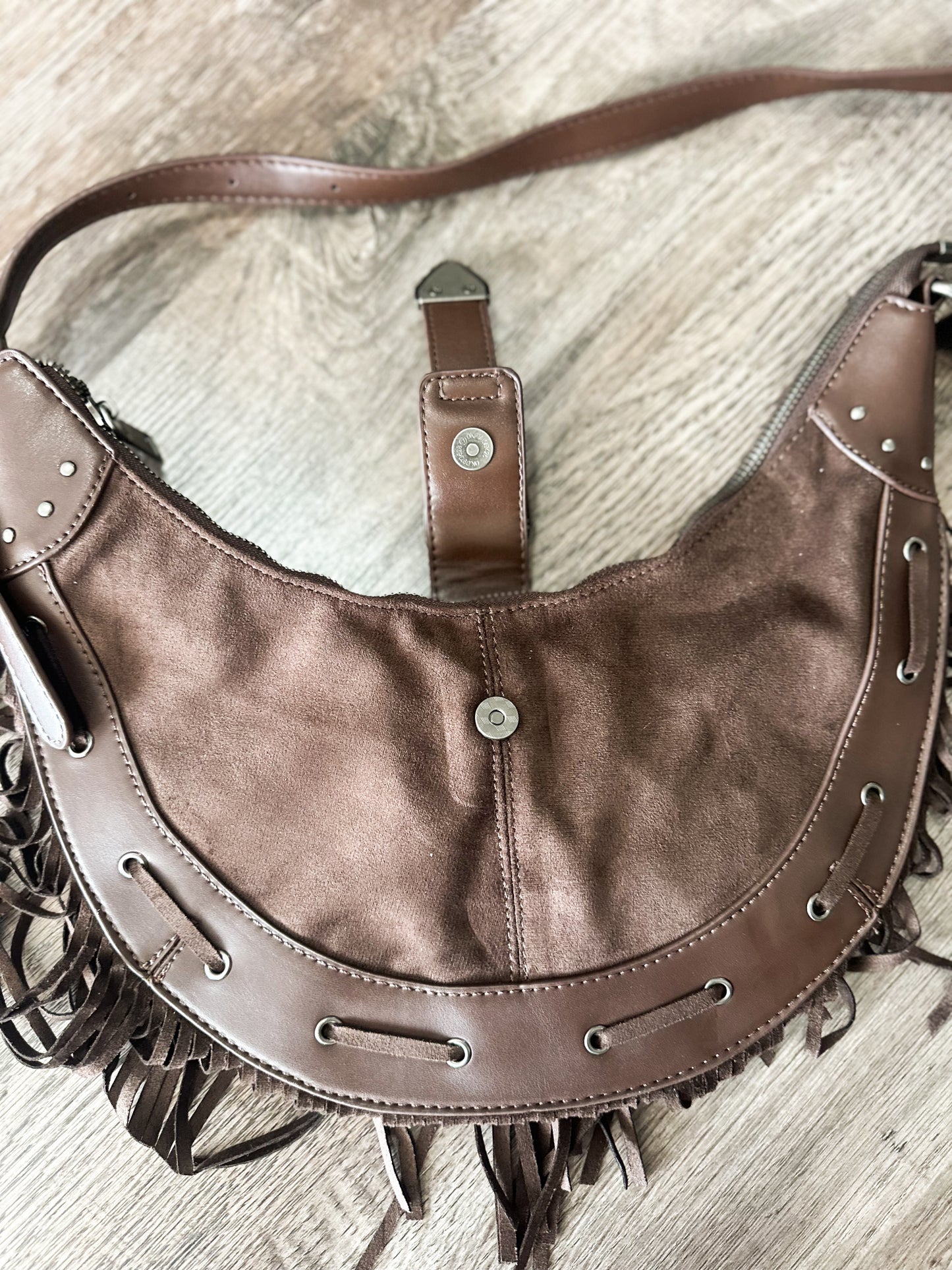 Faux Leather Fringe Hobo Bag
