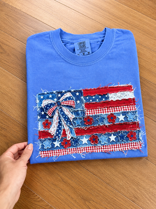 Faux Quilted USA Flag Graphic Tee