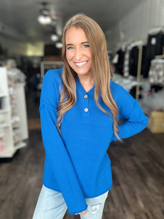 Falling For Comfort Knit Top - Blue