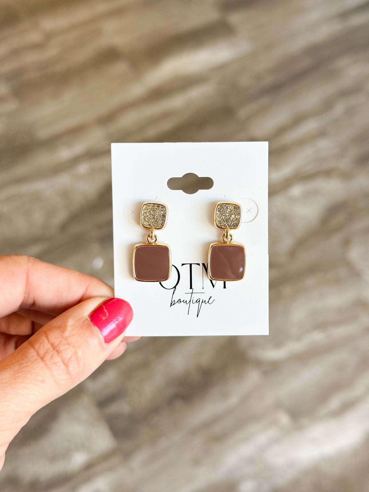Square Up Dangle Earrings (Brown)