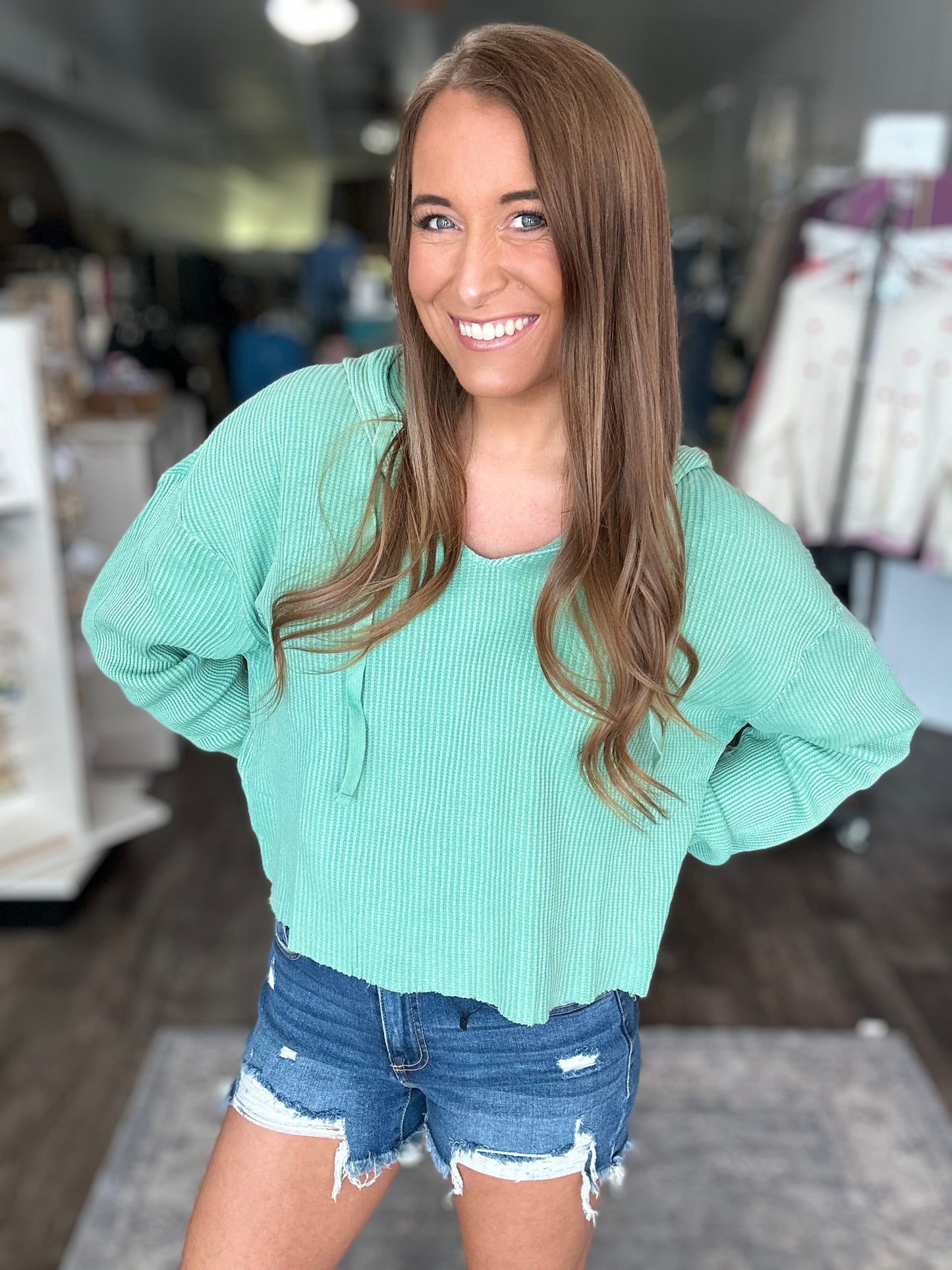 Easy Decisions Slouchy Waffle Knit Top - Emerald