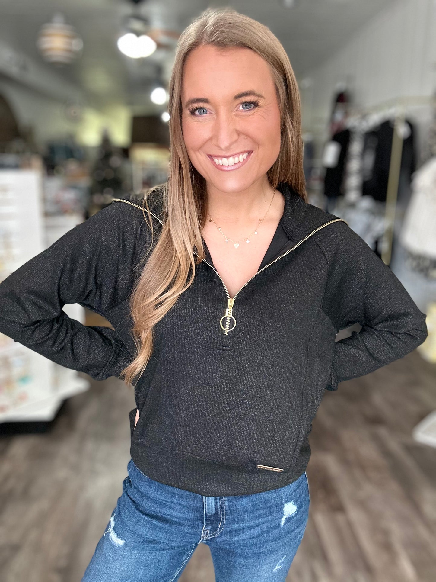 Violet Quarter Zip (Black) - Simply Southern