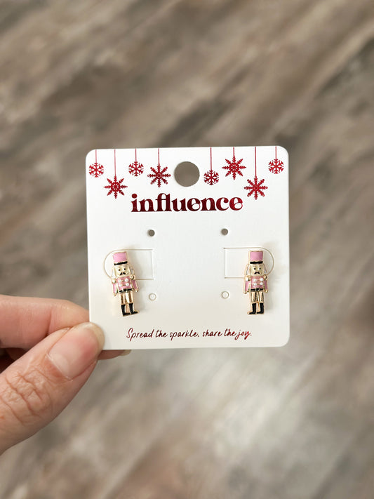 Pink Nutcracker Stud Earrings (Gold)